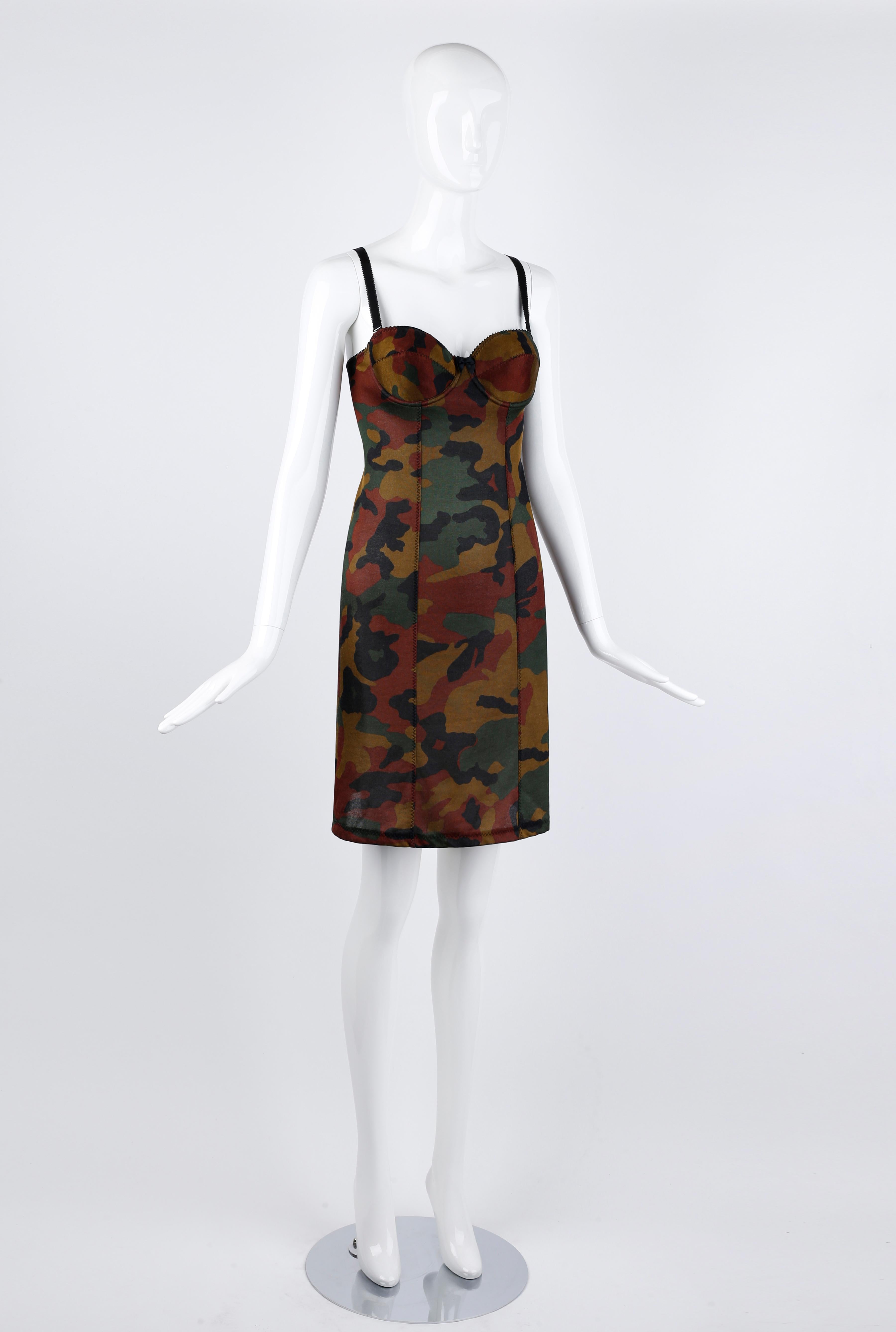 Jean Paul Gaultier Vintage Camouflage Print Stretch Bustier Mini Dress  In Good Condition For Sale In Chicago, IL