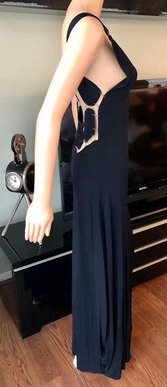 Jean Paul Gaultier S/S 2003 Chain Embellished Open Back Black Evening Dress Gown