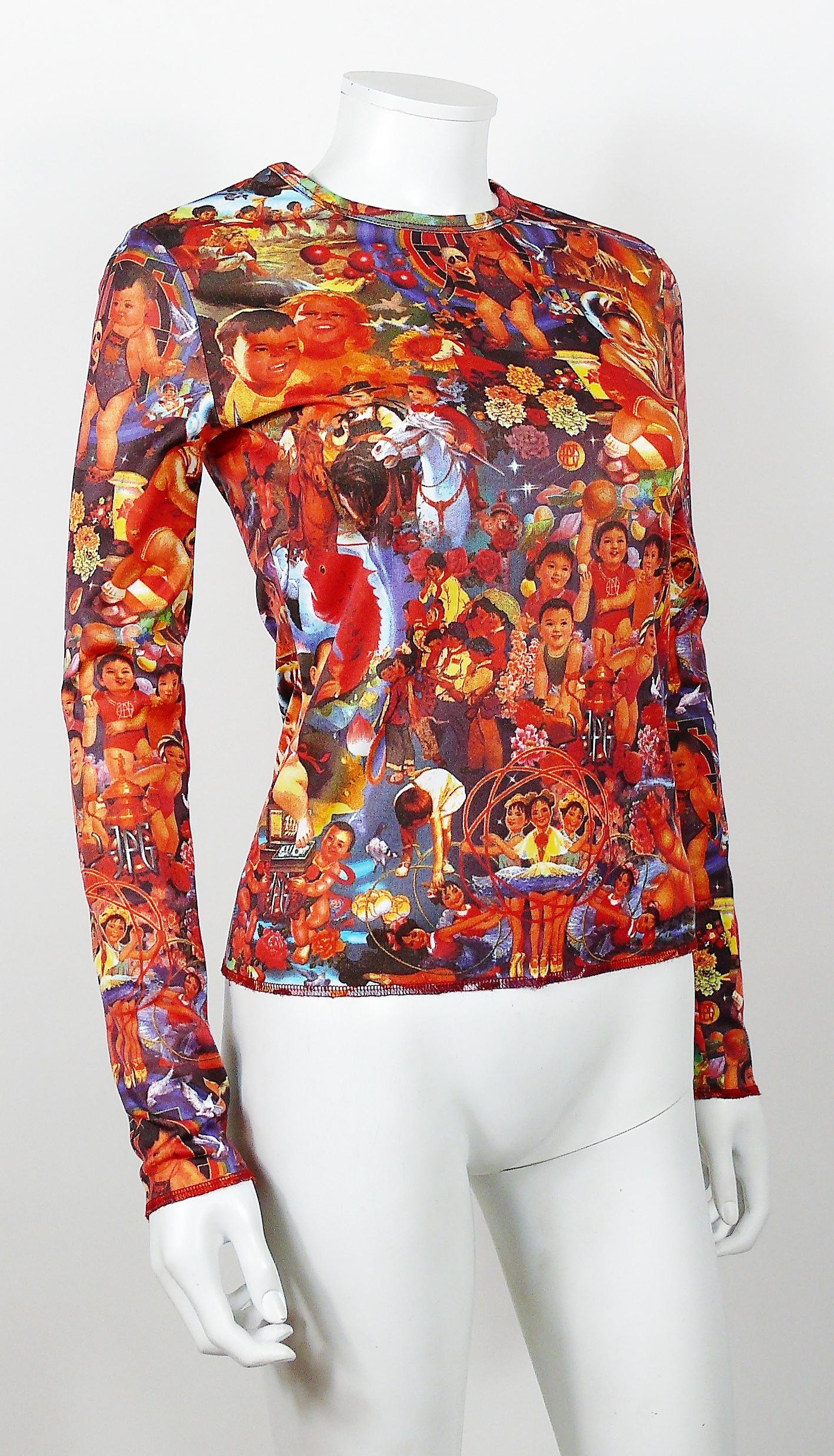 JEAN PAUL GAULTIER vintage multicolour Chinese propaganda print top featuring babies and children.

Round neck.
Long sleeves.

Label reads JPG JEAN'S Made in Italy.
Collection n°0002.

Size tag reads : L.

Composition tag reads : 100%