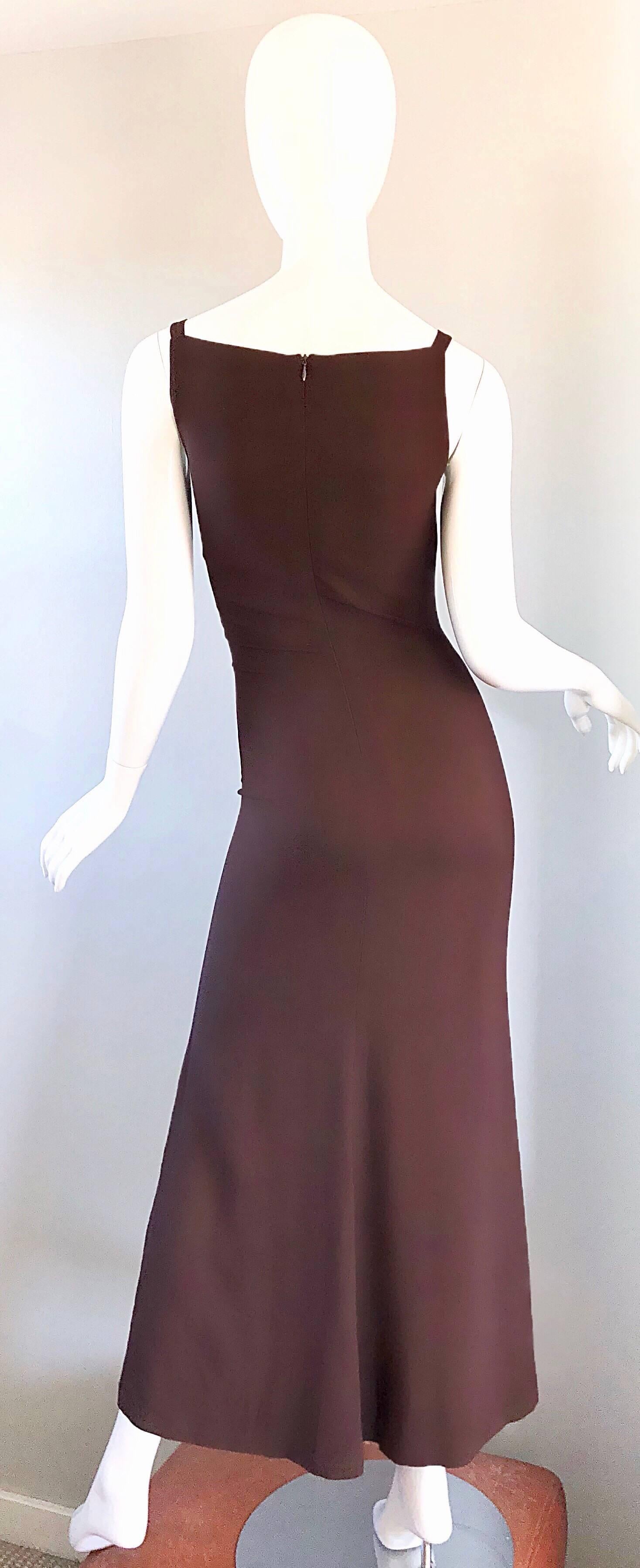 1990s Jean Paul Gaultier Vintage Chocolate Brown 'Scar' 90s Bodycon Gown Size 6 In Excellent Condition In San Diego, CA