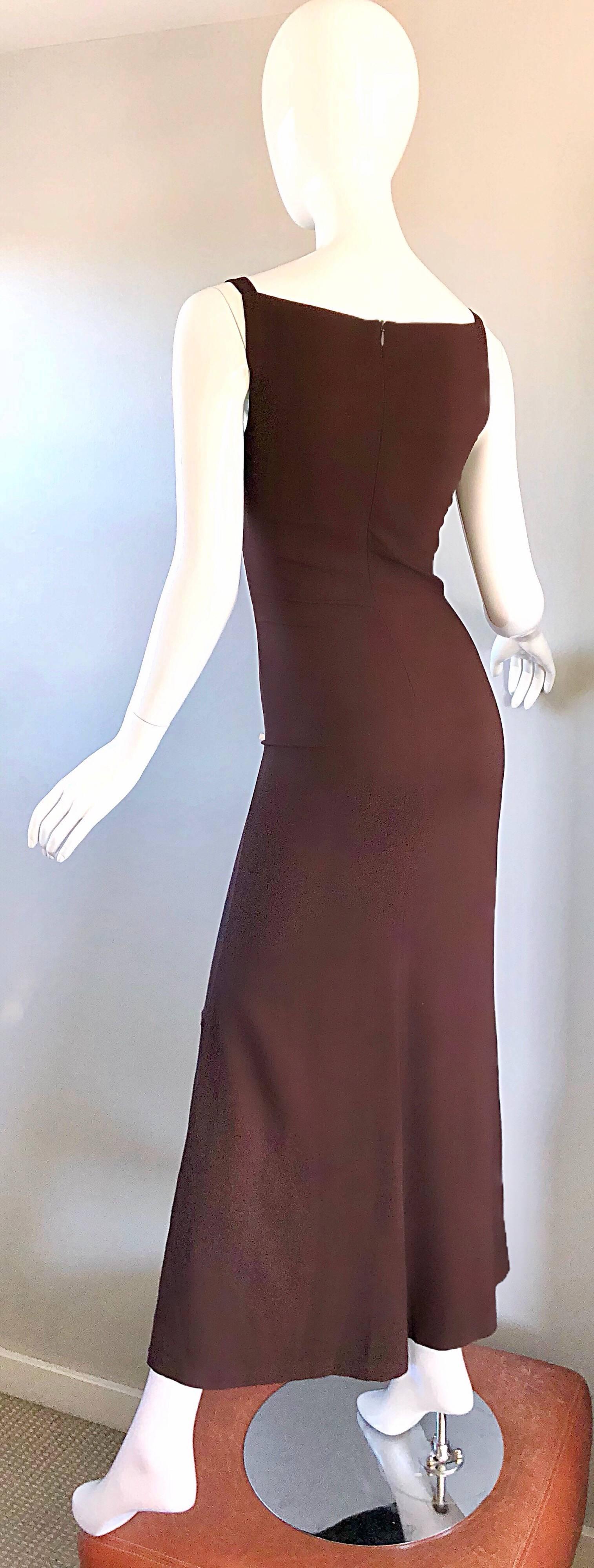 1990s Jean Paul Gaultier Vintage Chocolate Brown 'Scar' 90s Bodycon Gown Size 6 1