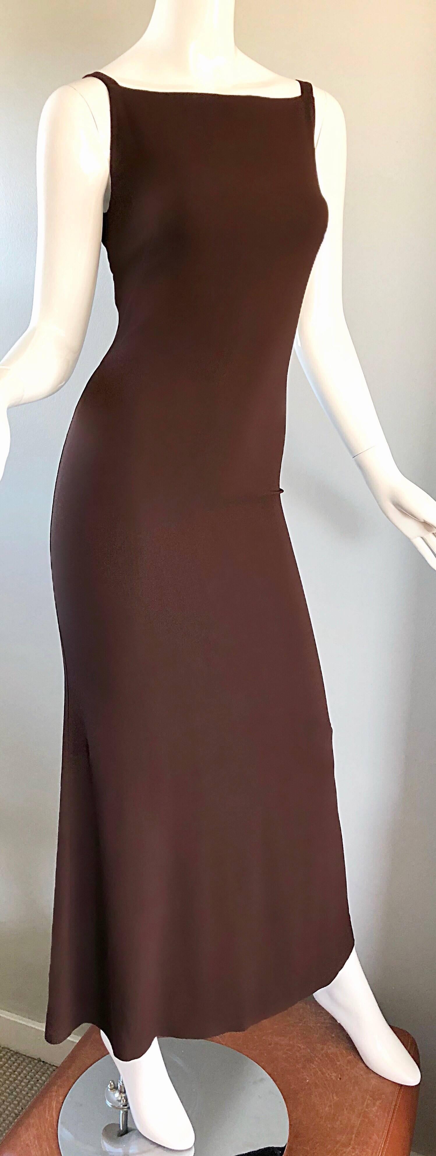 1990s Jean Paul Gaultier Vintage Chocolate Brown 'Scar' 90s Bodycon Gown Size 6 2