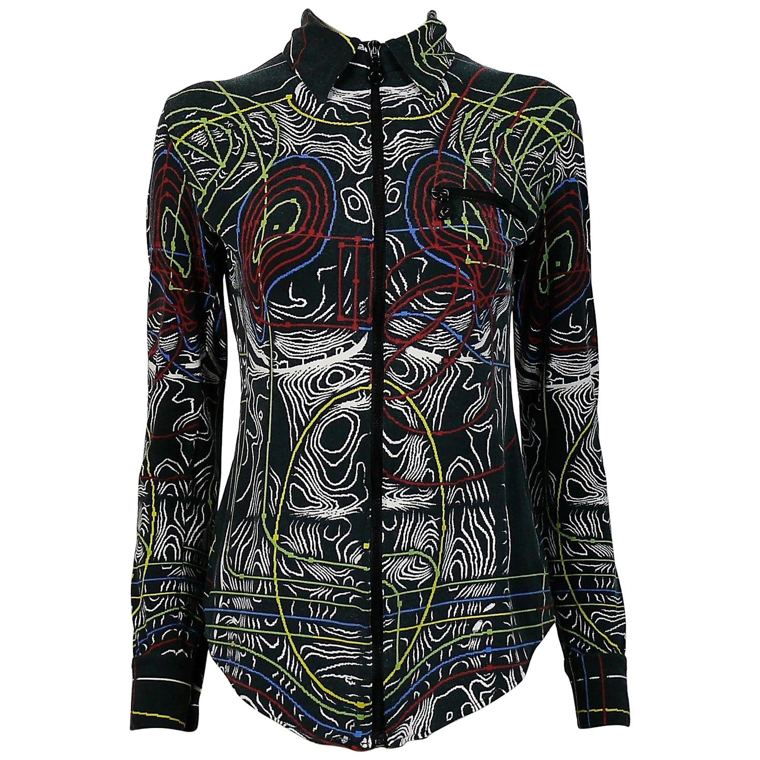 Jean-Paul Gaultier Haut cyborg vintage imprimé circuits, taille S