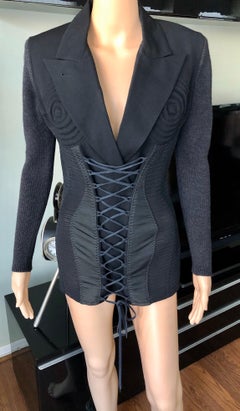 Jean Paul Gaultier Vintage Cone Lace Up Black Blazer Top