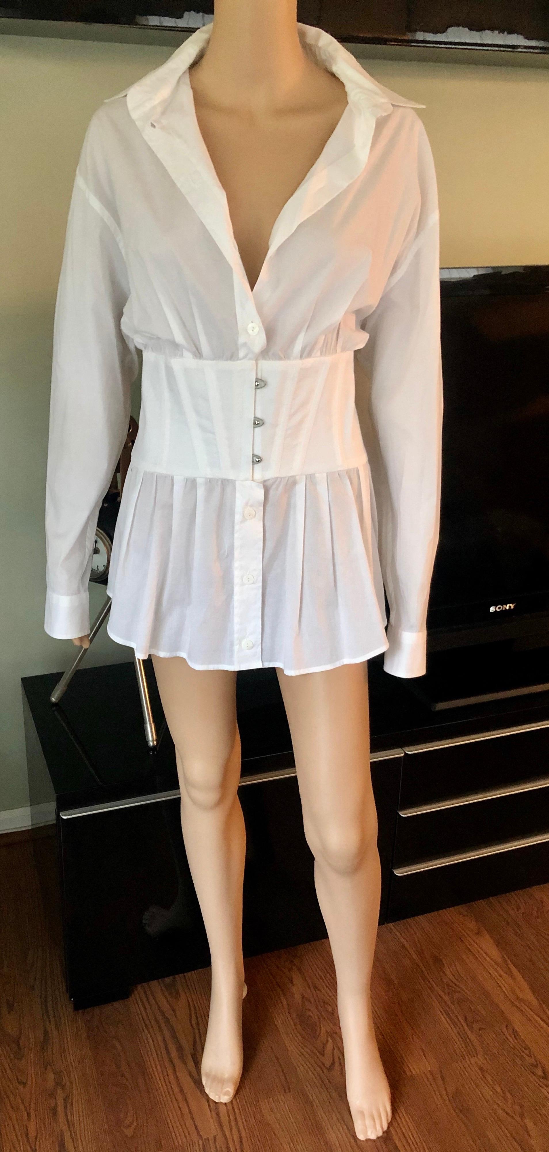 Gris Jean Paul Gaultier - Robe chemise blanche vintage à corset en vente