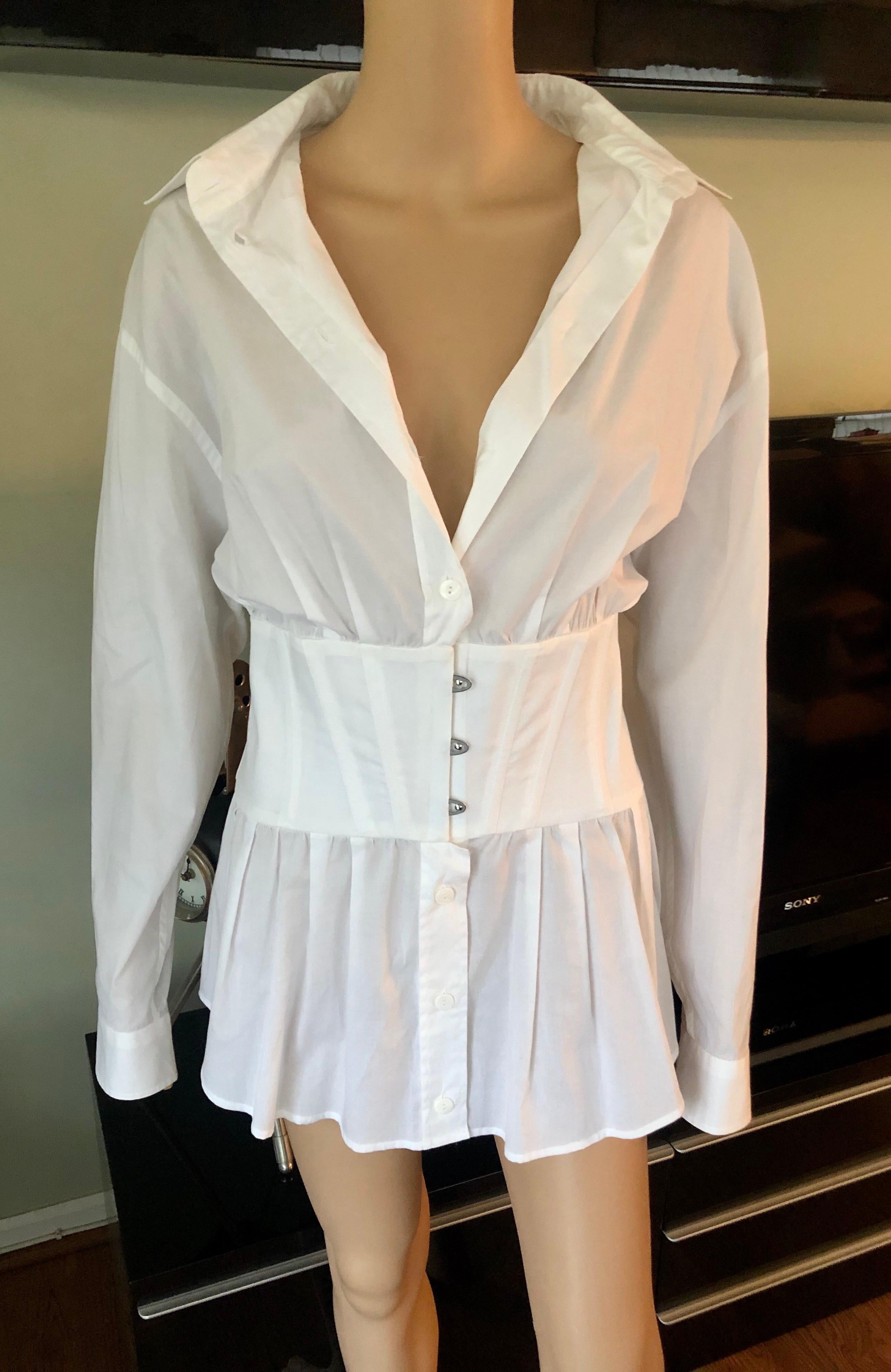 Jean Paul Gaultier - Robe chemise blanche vintage à corset Bon état - En vente à Naples, FL
