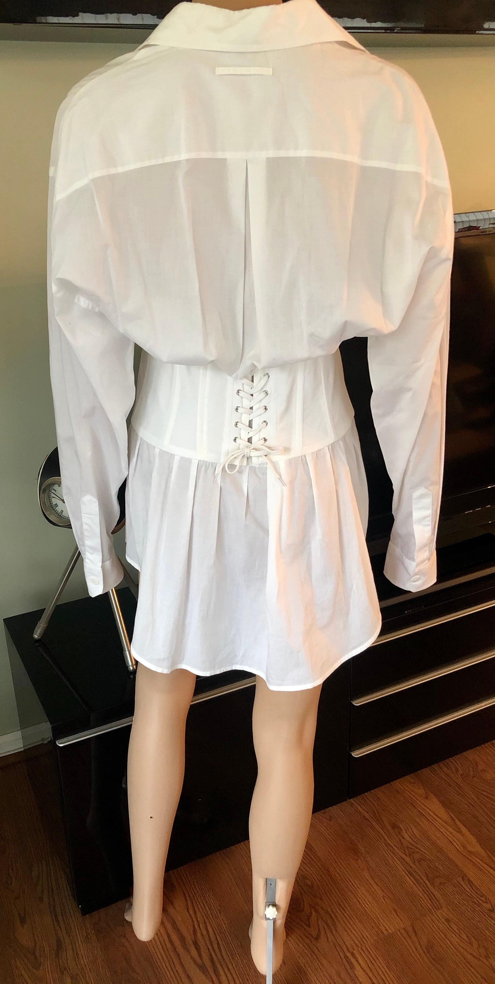 Jean Paul Gaultier Vintage Weißes Hemdkleid mit Korsett Damen im Angebot