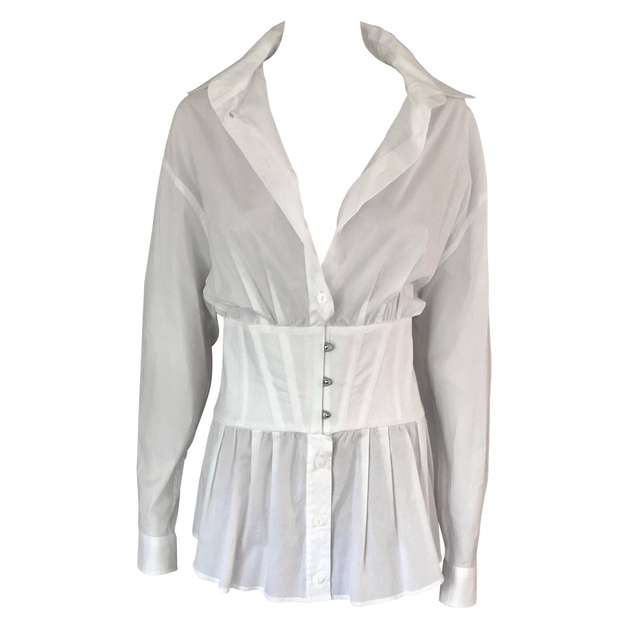 Jean Paul Gaultier - Robe chemise blanche vintage à corset en vente