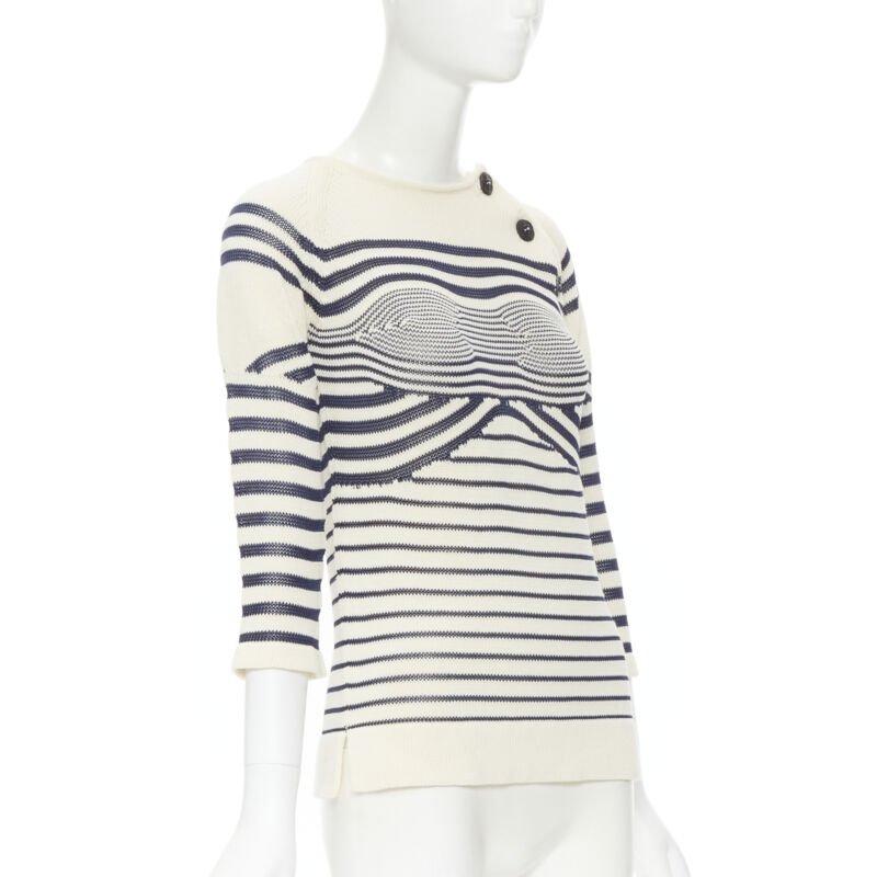 Gray JEAN PAUL GAULTIER vintage Cyber Baba optical stripe sailor sweater S For Sale