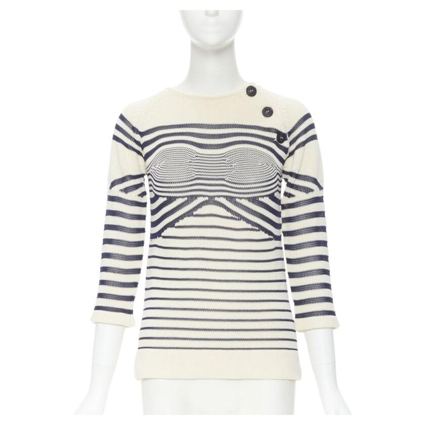 JEAN PAUL GAULTIER vintage Cyber Baba optical stripe sailor sweater S For Sale