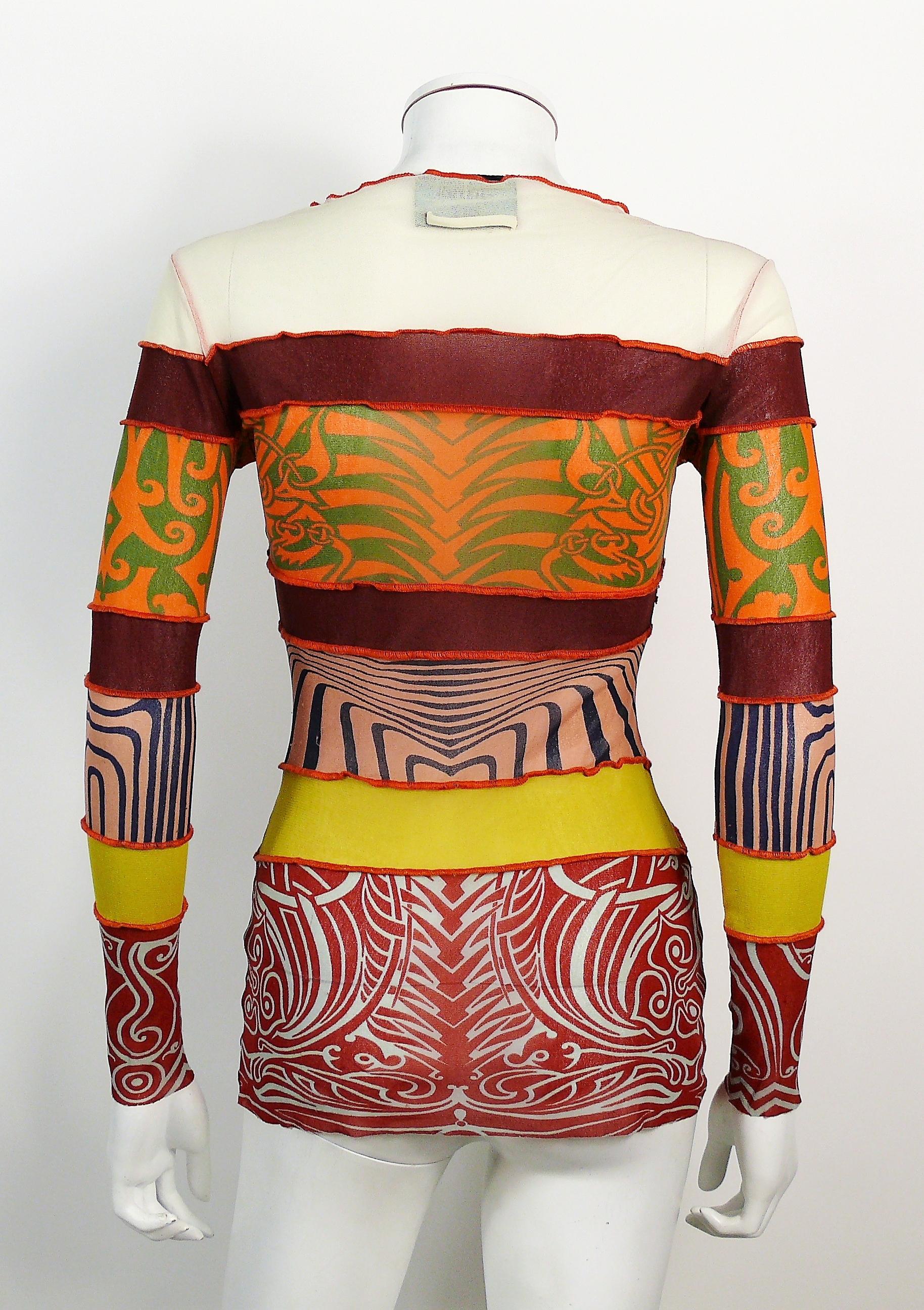 Brown Jean Paul Gaultier Vintage Cyberbaba Tattoo Body Map Optical Illusion Top Size M