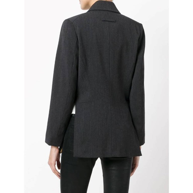 Women's Jean Paul Gaultier Vintage dark grey ribbed wool 90s double-breasted jacket For Sale