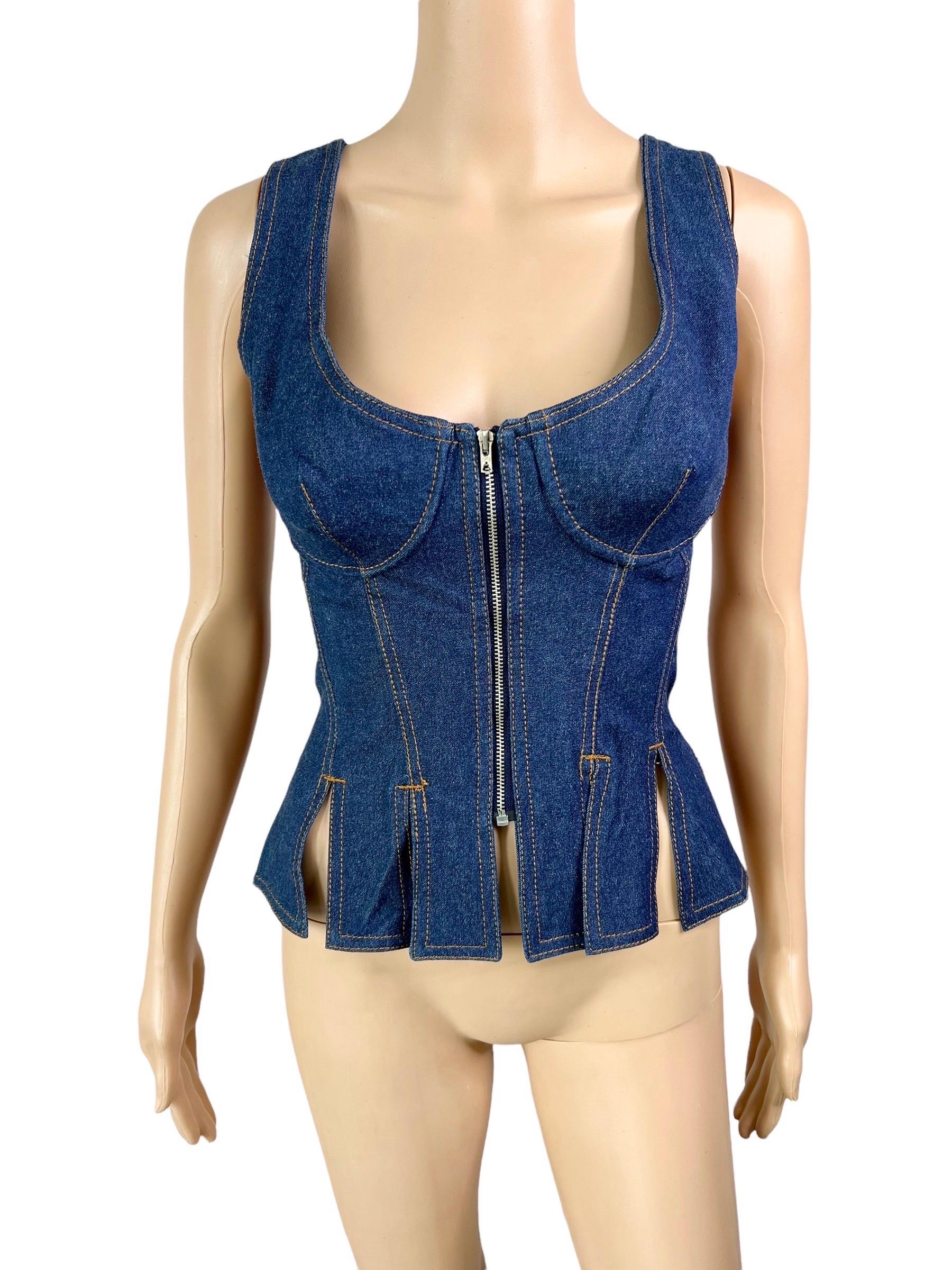 Jean Paul Gaultier Vintage Denim Bra Bustier Corset Lace Up Zipper Top S/M

Please note size tag has been removed.