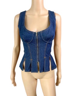 Jean Paul Gaultier S/S 1993 Vintage Denim Bra Bustier Corset Lace Up Zipper Top