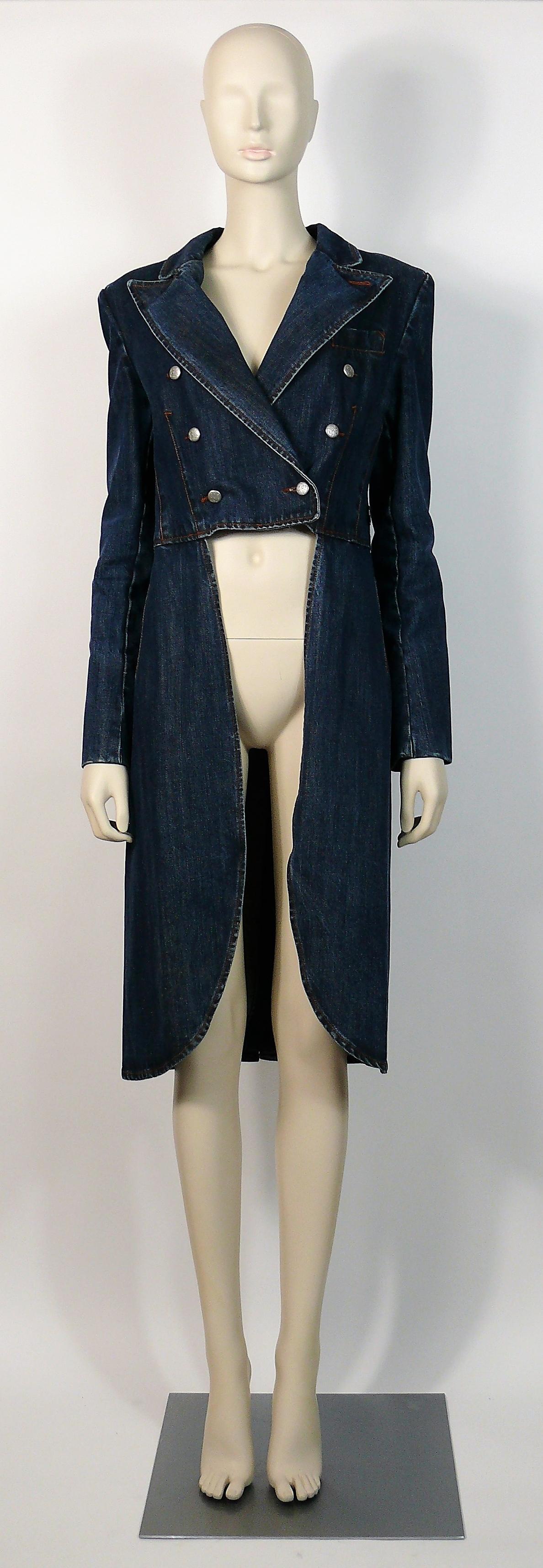 Black Jean Paul Gaultier Vintage Denim Tailcoat Jacket US Size 10
