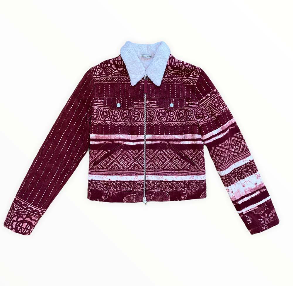 Jean Paul Gaultier Chaqueta de sherpa vaquera vintage con estampado tribal Púrpura en venta
