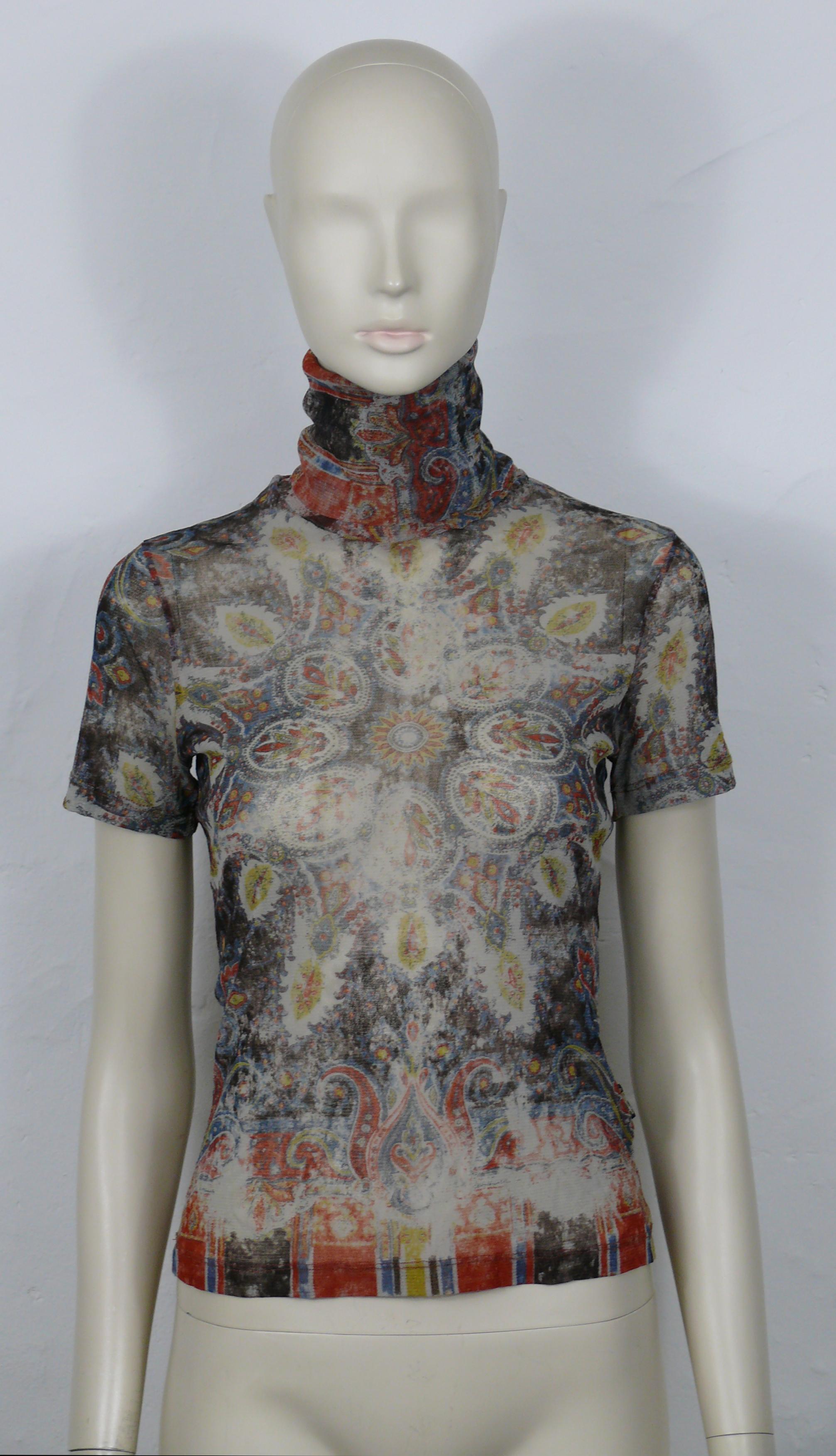 Grigio JEAN PAUL GAULTIER - Top a collo alto in rete con stampa a tappeto, vintage e invecchiato in vendita