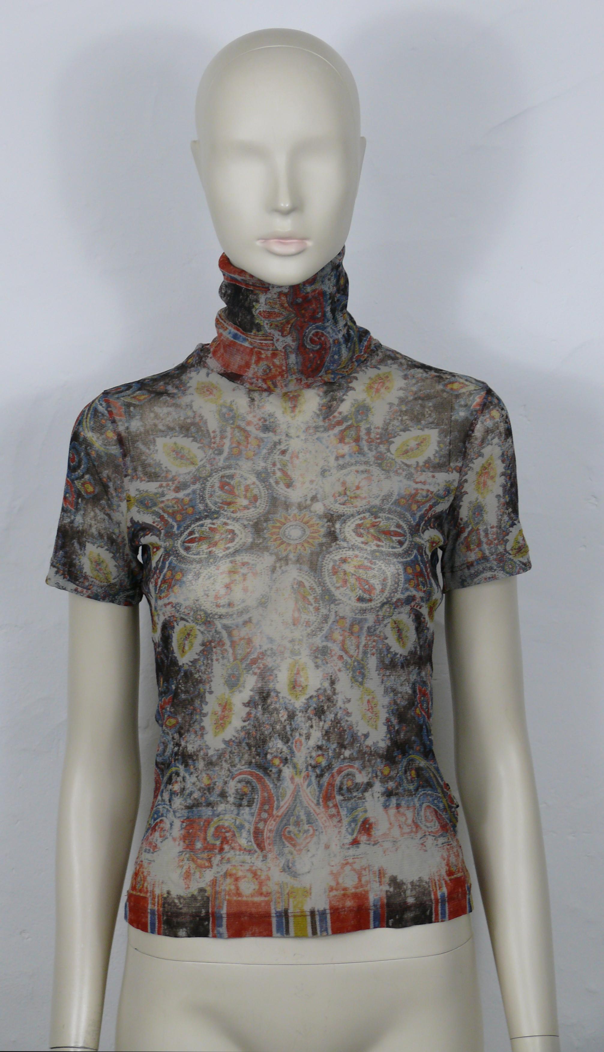 JEAN PAUL GAULTIER Vintage Distressed Carpet Print Sheer Turtleneck Mesh Top In Good Condition For Sale In Nice, FR