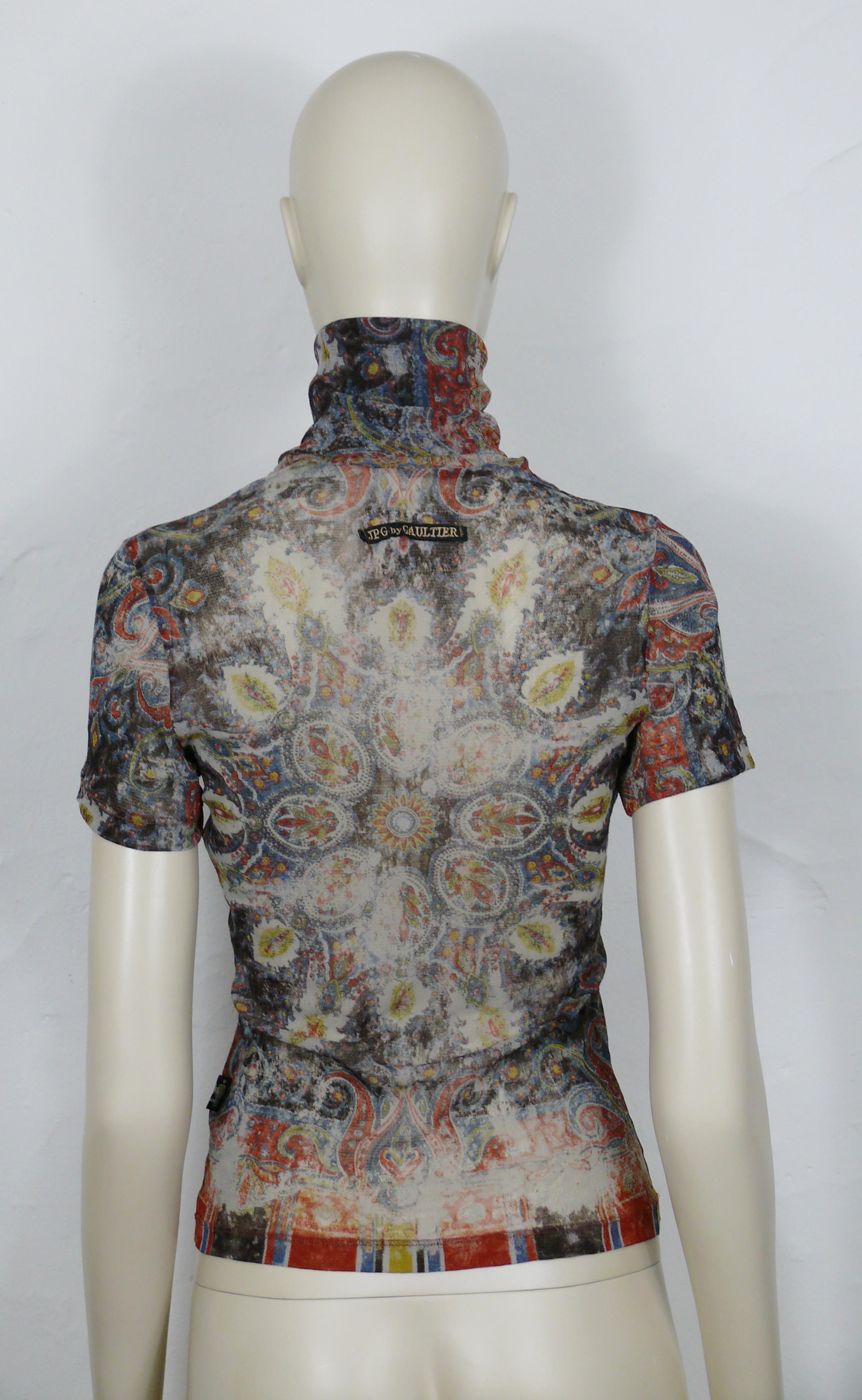Donna JEAN PAUL GAULTIER - Top a collo alto in rete con stampa a tappeto, vintage e invecchiato in vendita