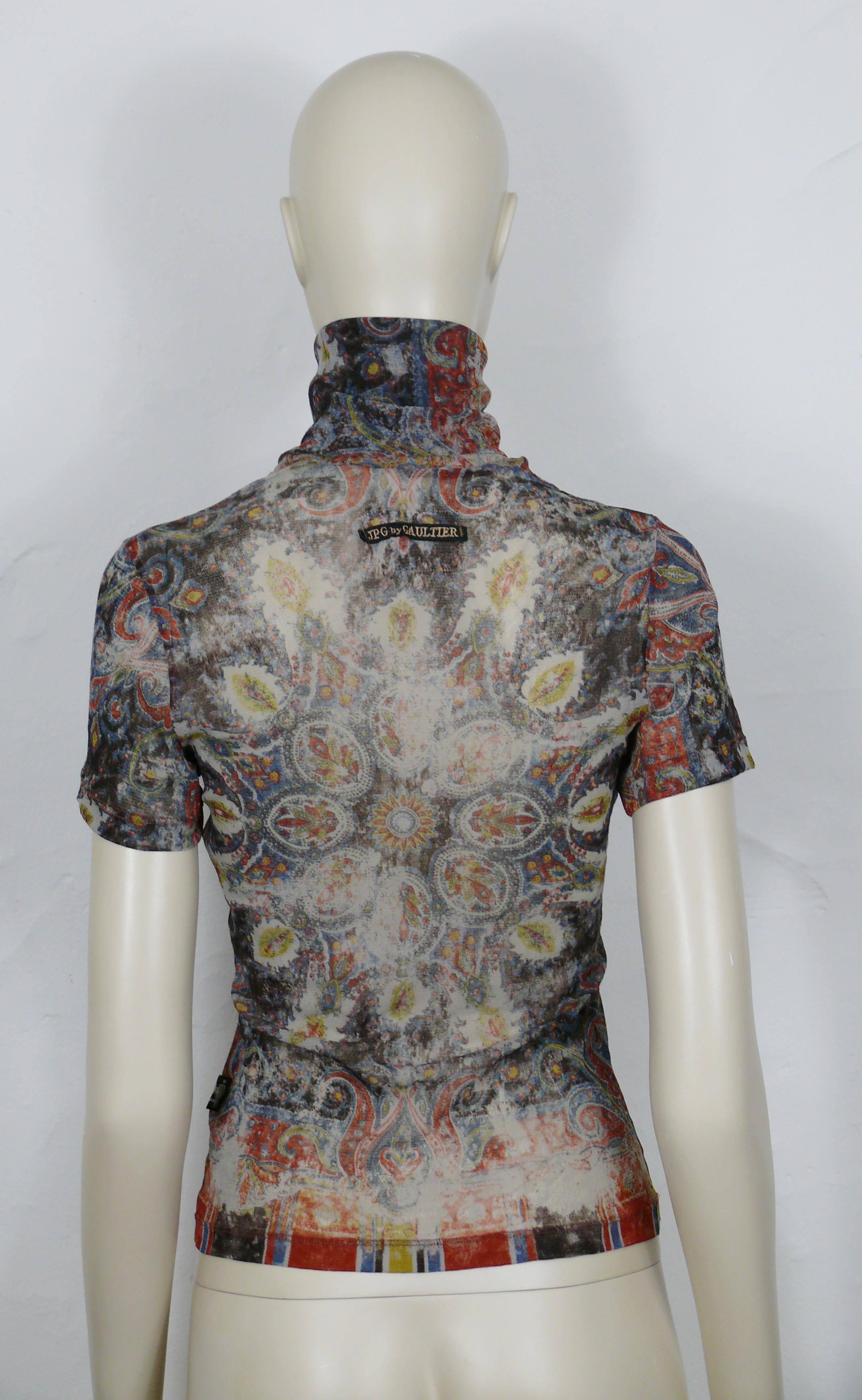 JEAN PAUL GAULTIER Vintage Distressed Carpet Print Sheer Turtleneck Mesh Top For Sale 1