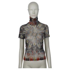 JEAN PAUL GAULTIER Vintage Distressed Carpet Print Sheer Turtleneck Mesh Top