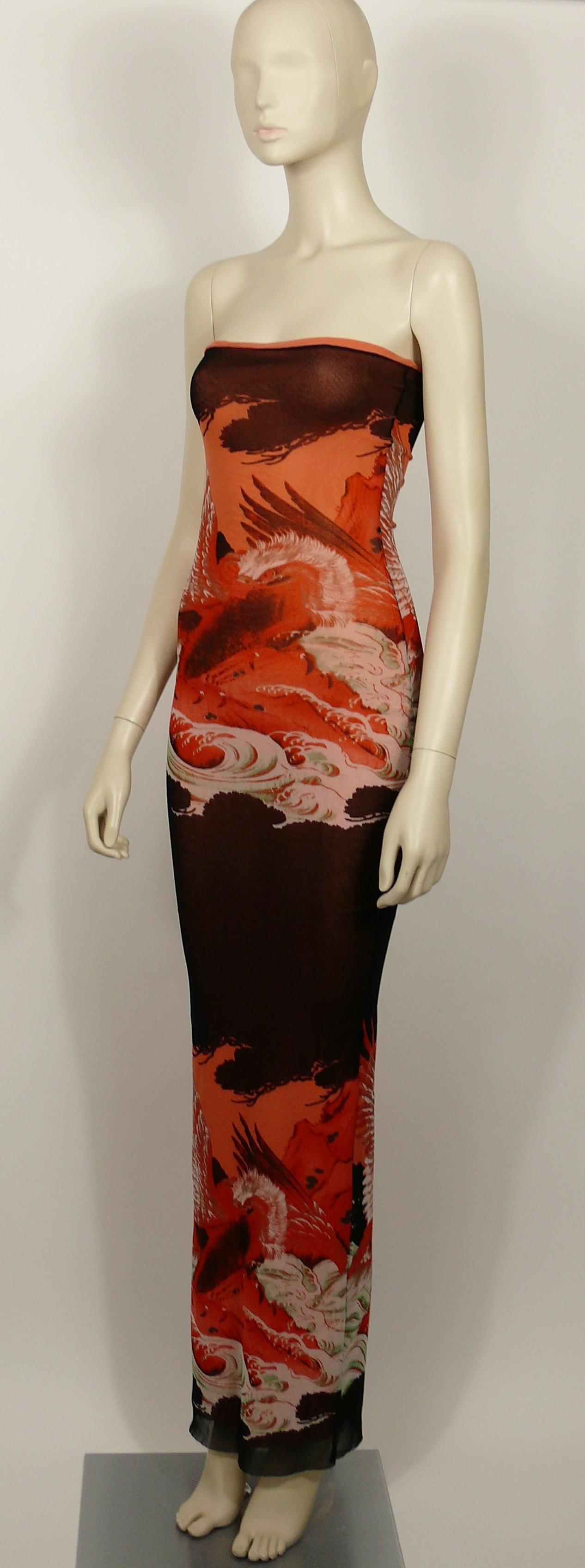  Jean Paul Gaultier Vintage Eagle & Wave Japanese Tattoo Mesh Tube Dress Size S Pour femmes 