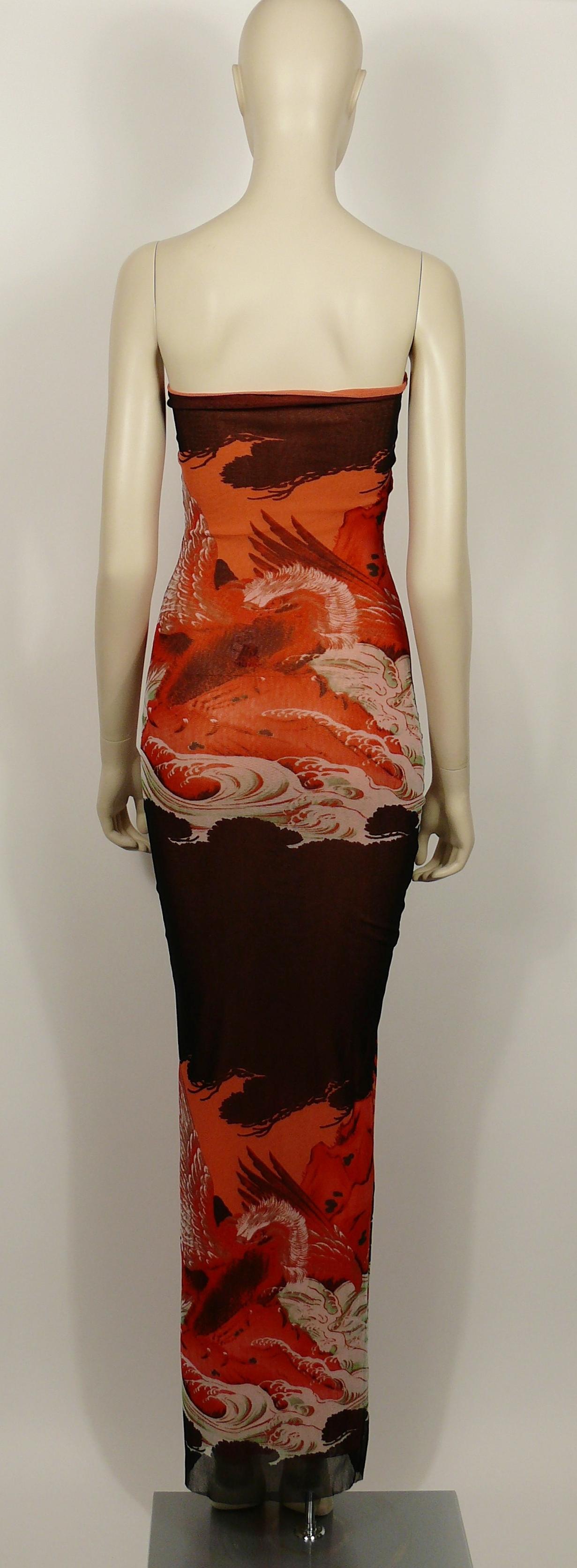 Brown Jean Paul Gaultier Vintage Eagle & Wave Japanese Tattoo Mesh Tube Dress Size S