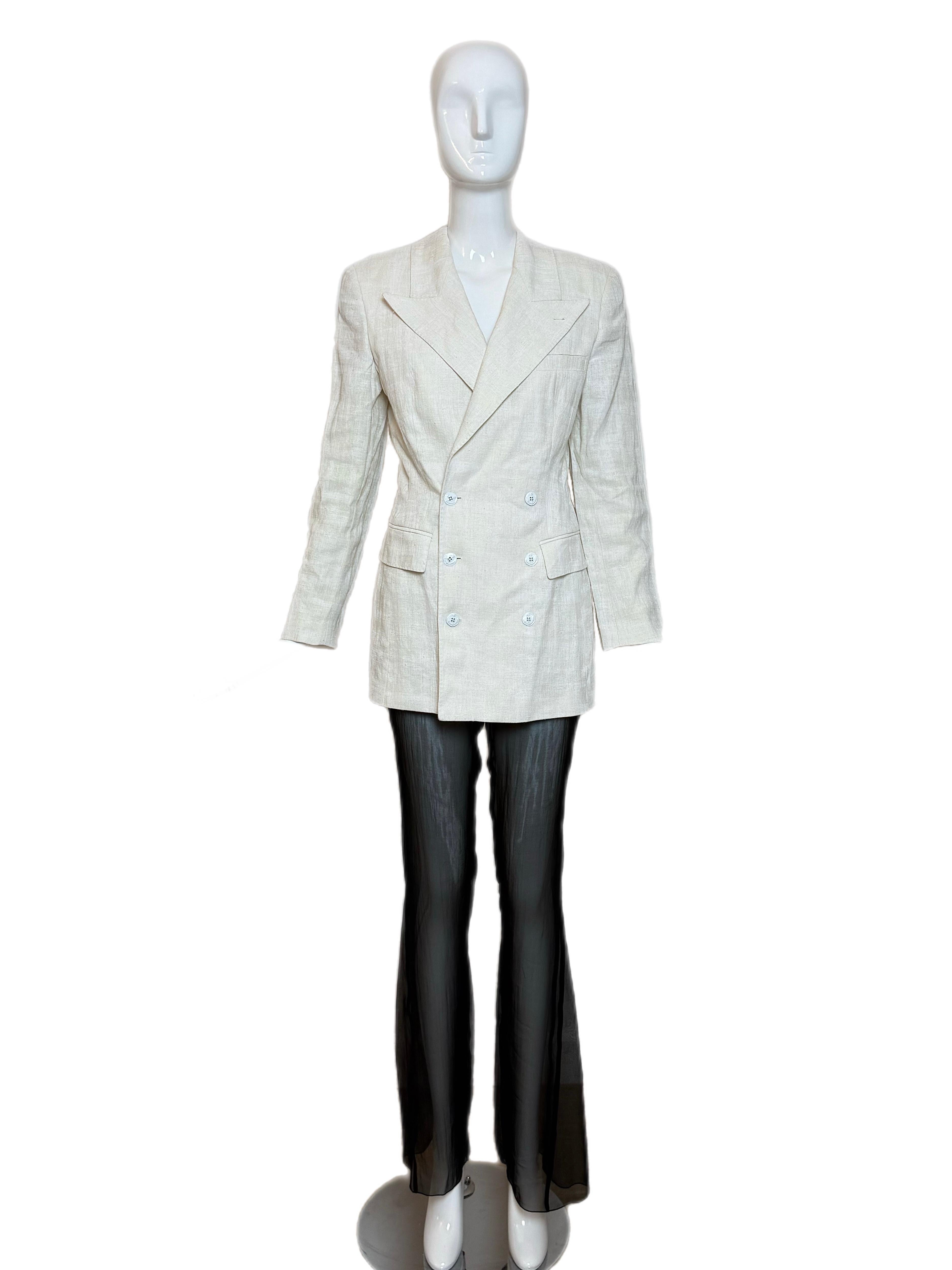 JEAN PAUL GAULTIER Giacca Blazer doppiopetto vintage in lino ecrù In condizioni ottime in vendita a Leonardo, NJ