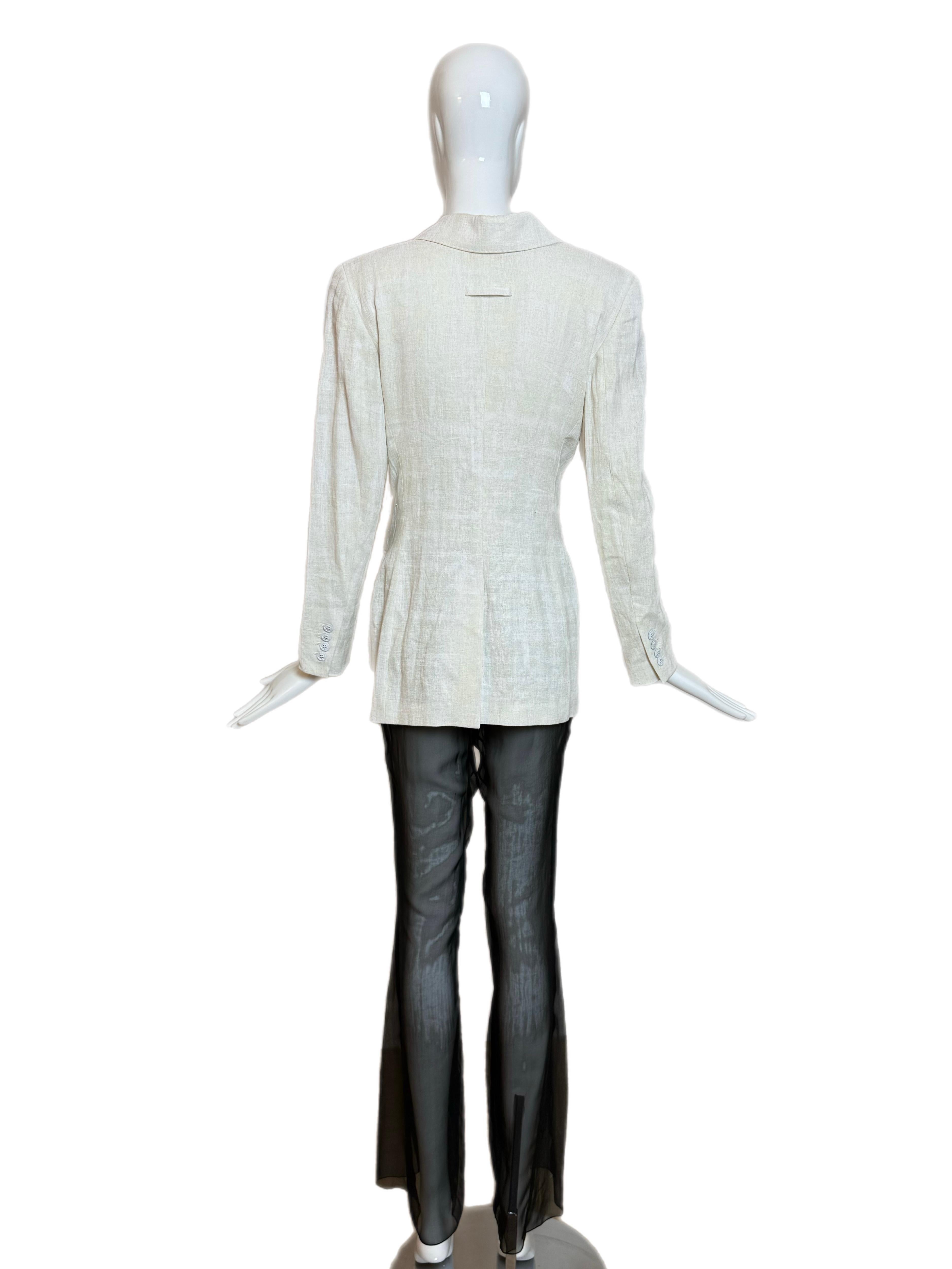 JEAN PAUL GAULTIER Giacca Blazer doppiopetto vintage in lino ecrù in vendita 1