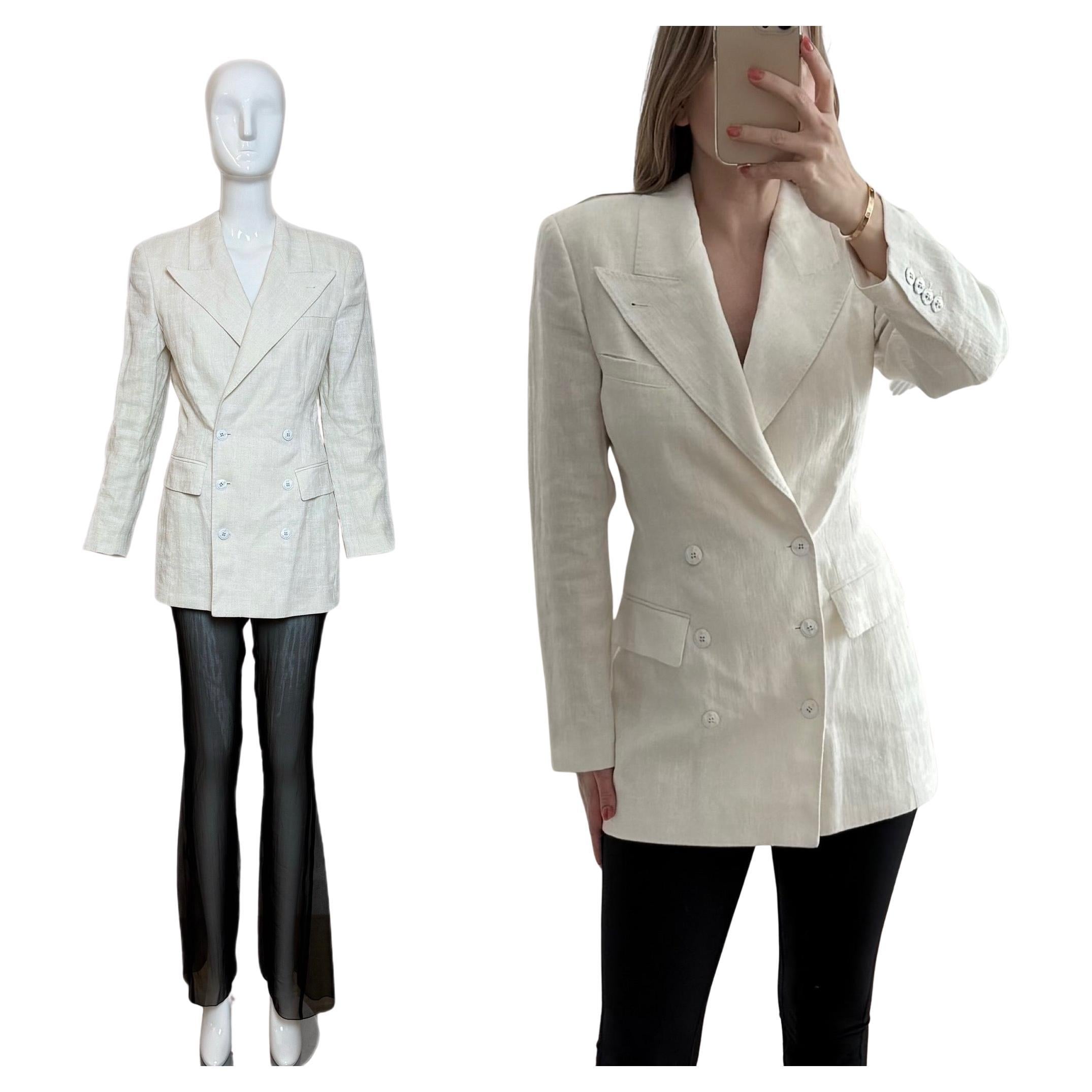 JEAN PAUL GAULTIER Vintage Ecru Linen Double Breasted Blazer Jacket