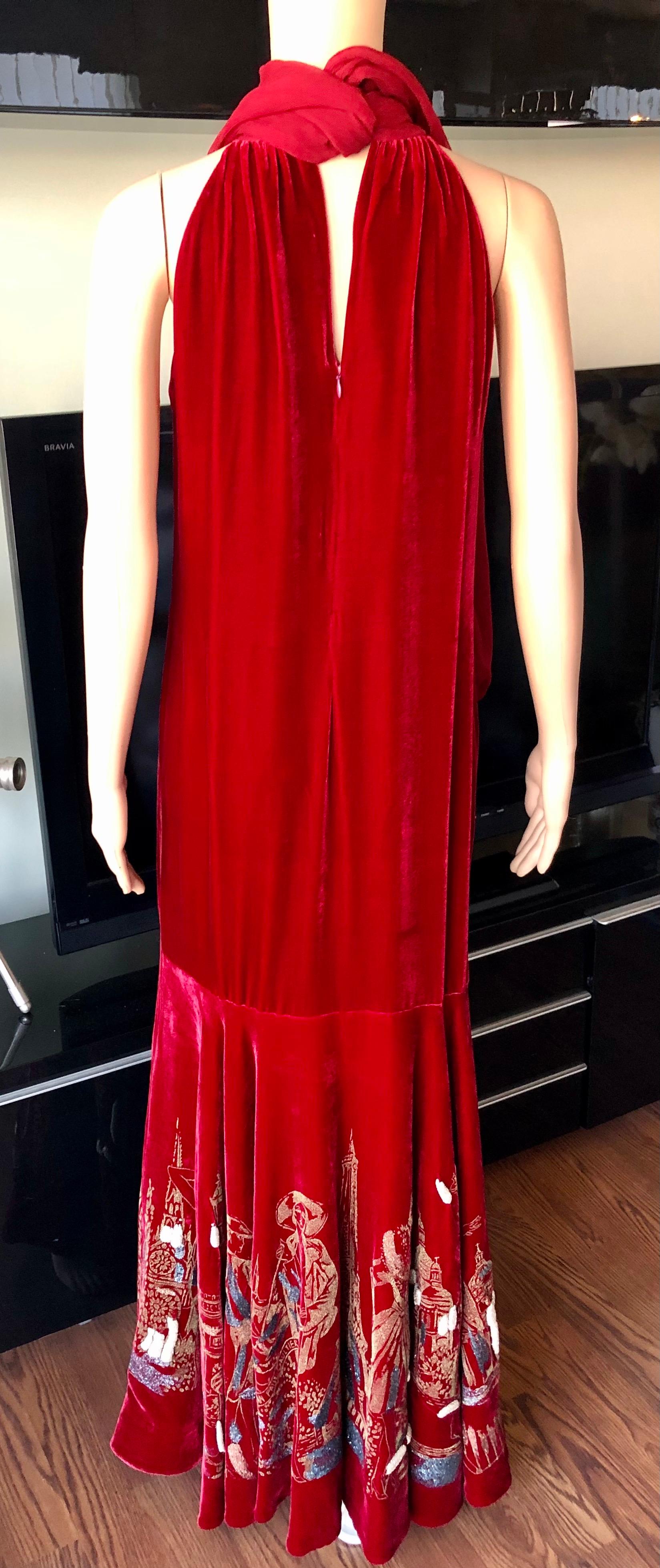 Jean Paul Gaultier Vintage Embellished Landmarks Velvet Maxi Evening Dress Gown 1