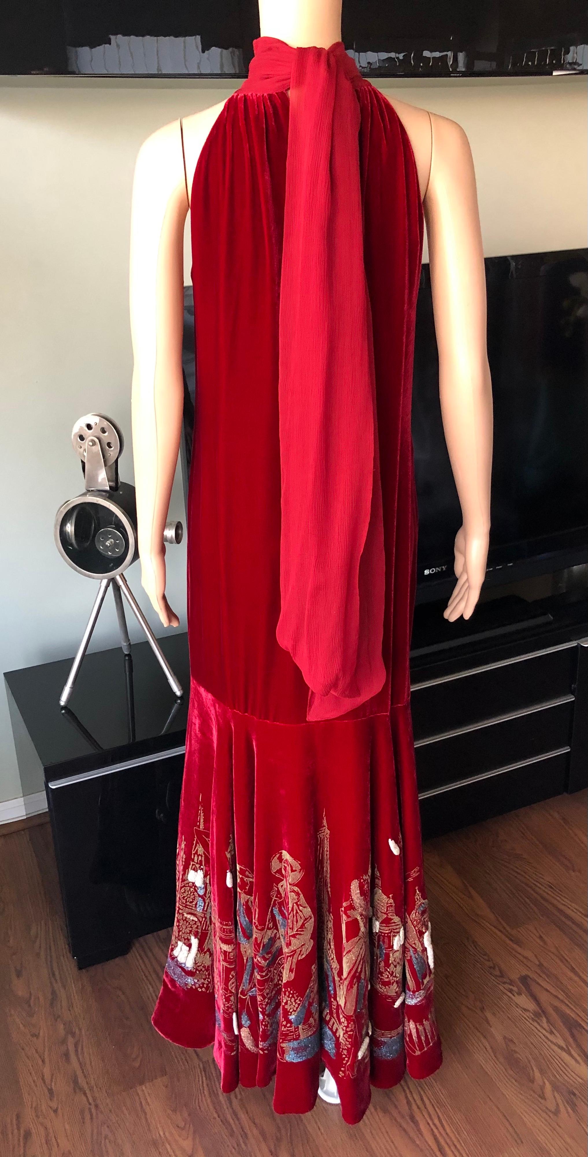 Jean Paul Gaultier Vintage Embellished Landmarks Velvet Maxi Evening Dress Gown 3