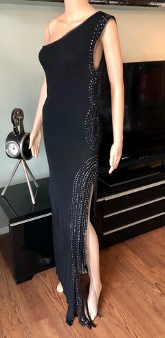 Jean Paul Gaultier Vintage Embellished One Shoulder Black Evening Dress Gown