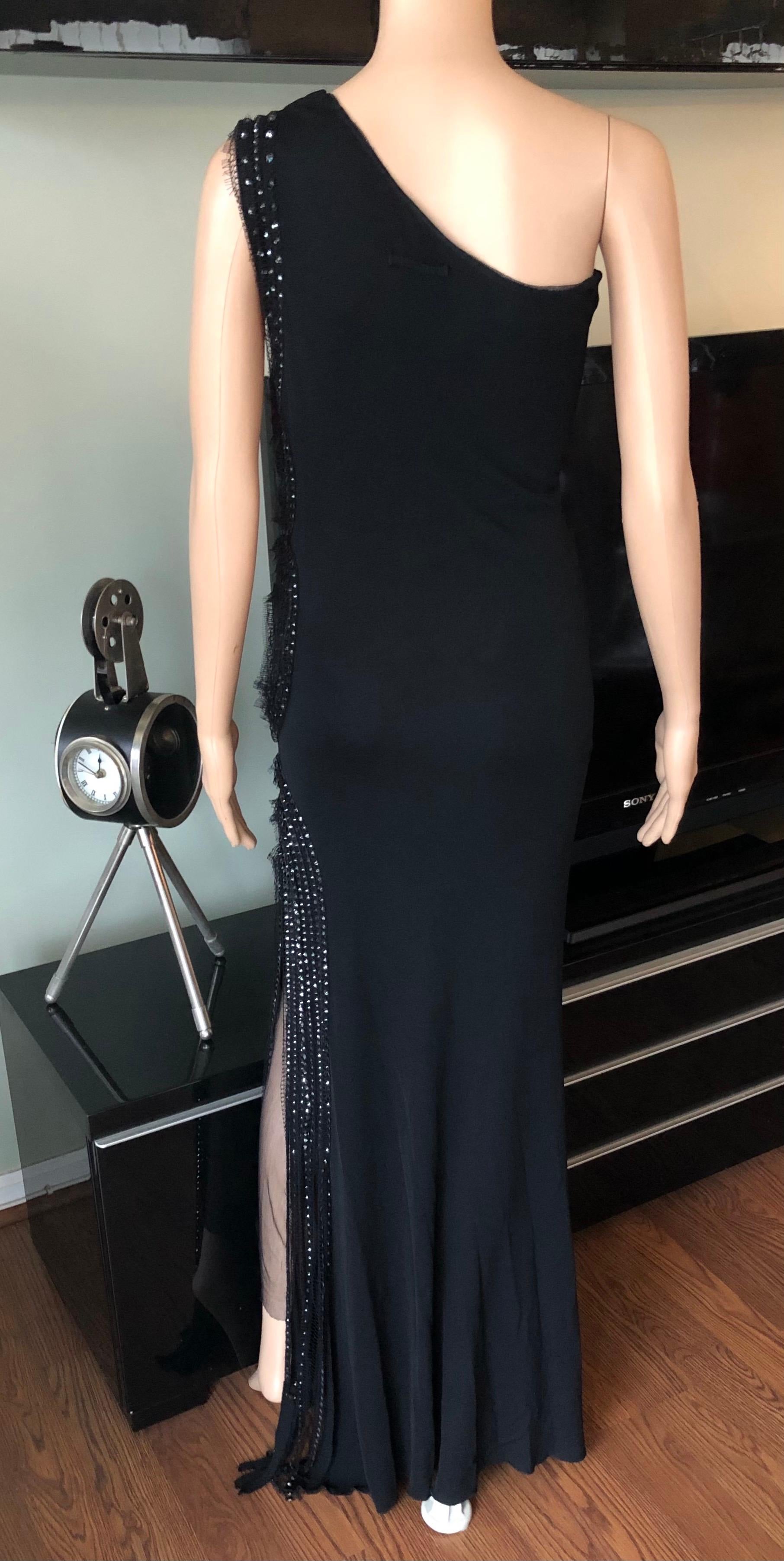 Jean Paul Gaultier Vintage Embellished One Shoulder Black Evening Dress Gown In Good Condition For Sale In Naples, FL
