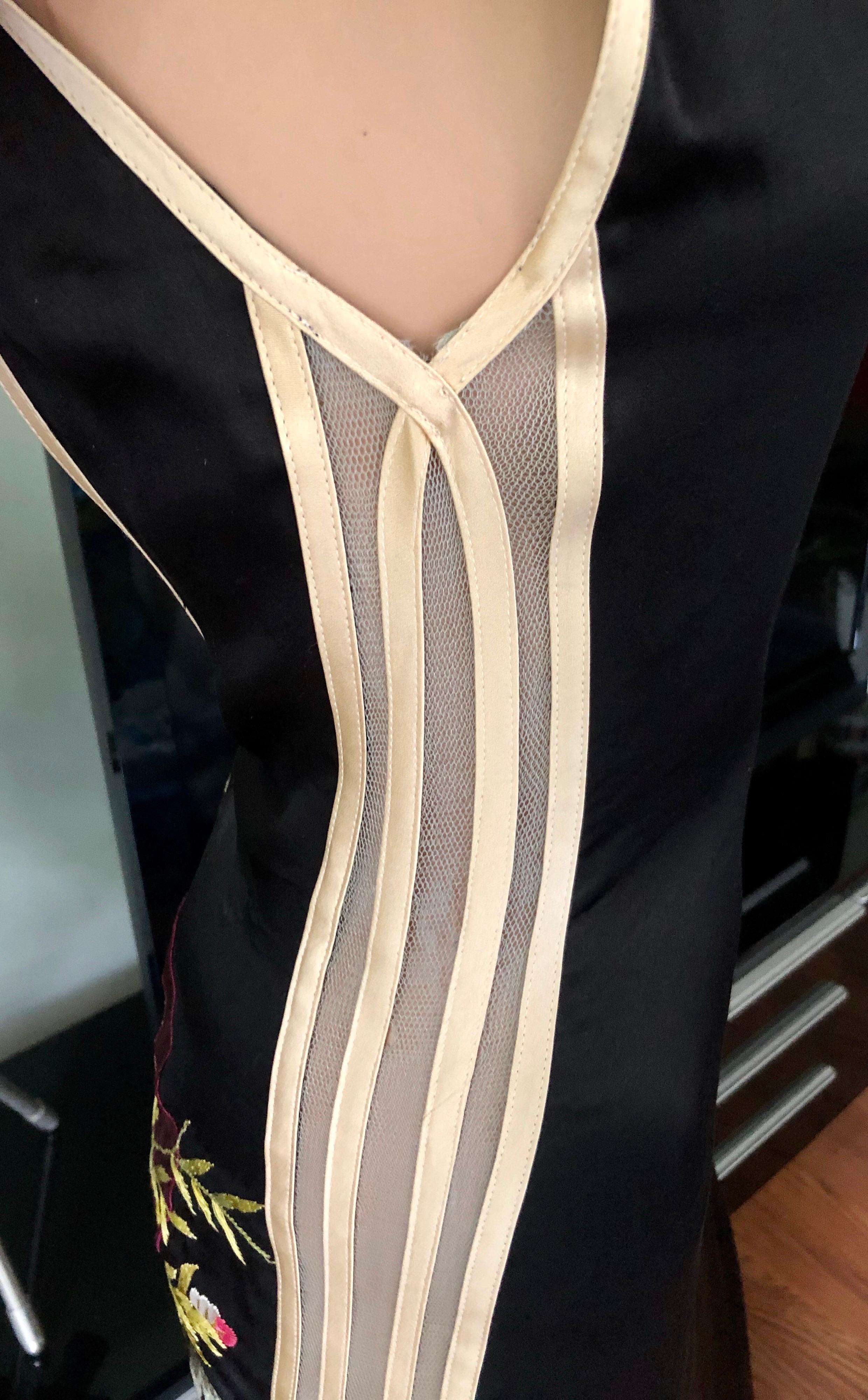Women's Jean Paul Gaultier Vintage Embroidered Sheer Open Back Silk Maxi Evening Dress