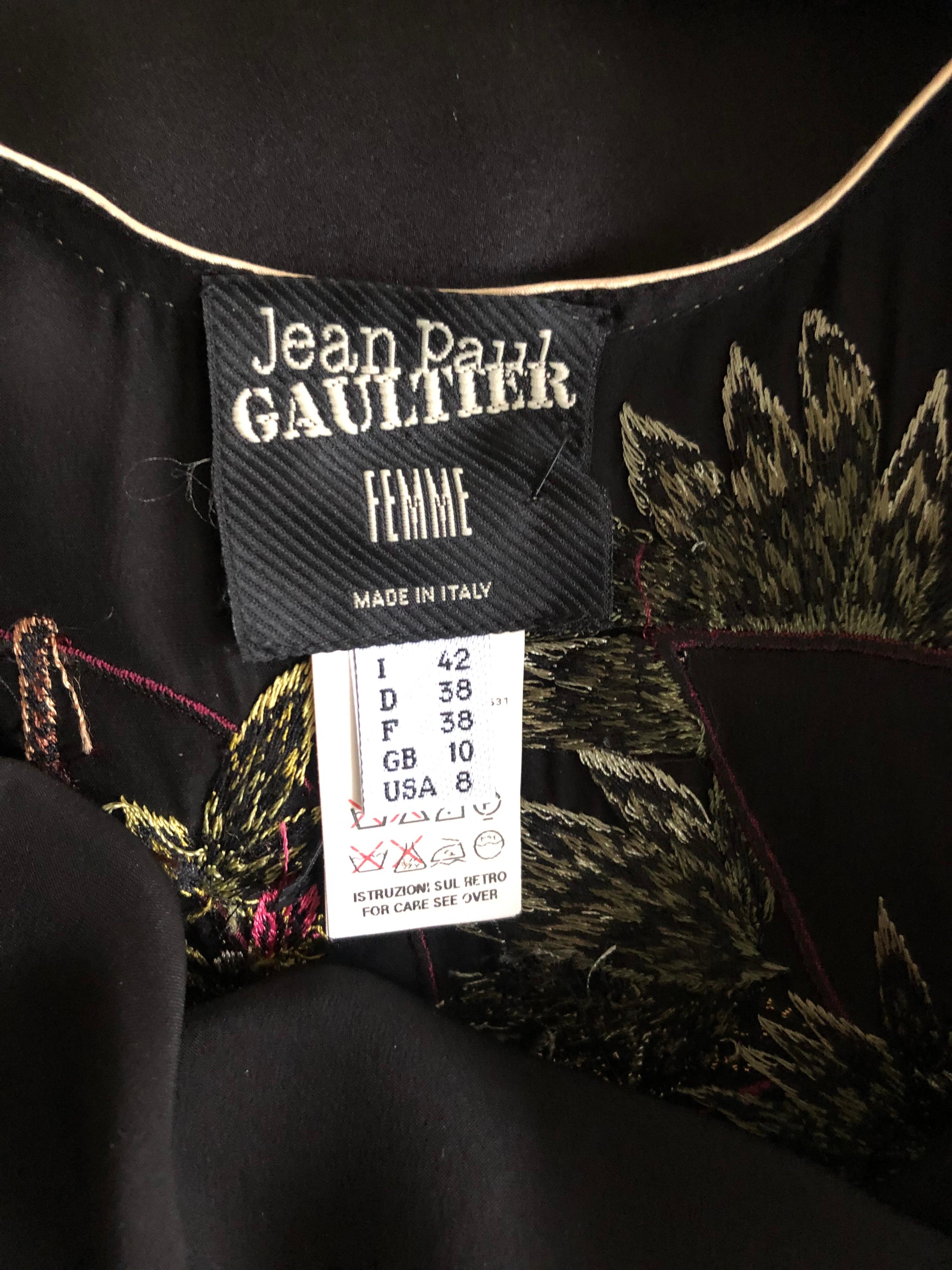 Jean Paul Gaultier Vintage Embroidered Sheer Open Back Silk Maxi Evening Dress 2