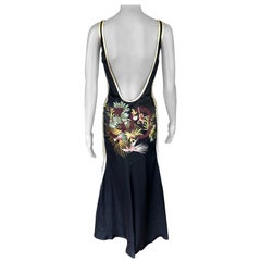 Jean Paul Gaultier Vintage Embroidered Sheer Open Back Silk Maxi Evening Dress