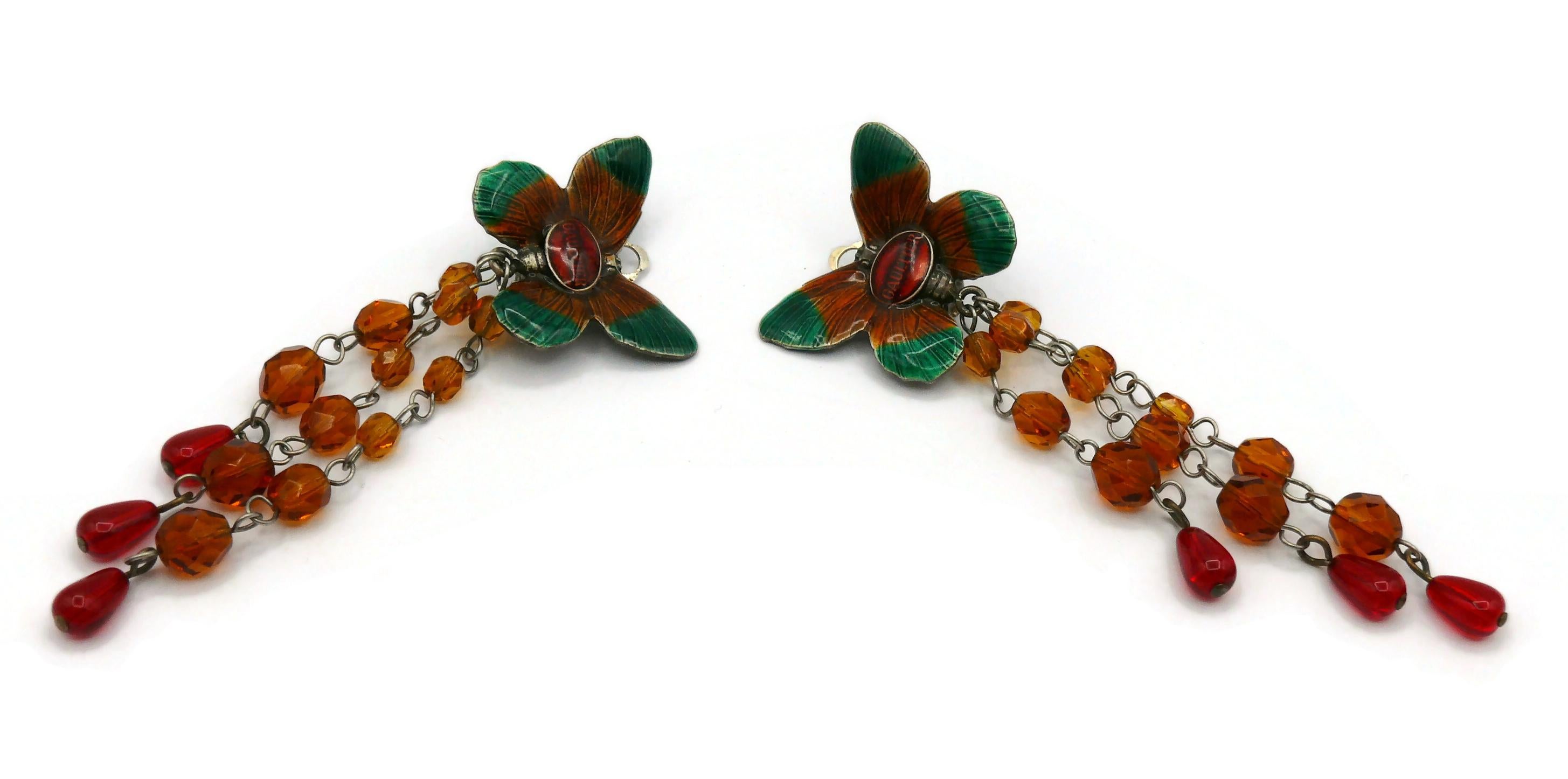 JEAN PAUL GAULTIER Vintage Enamel Butterfly Dangling Earrings For Sale 1