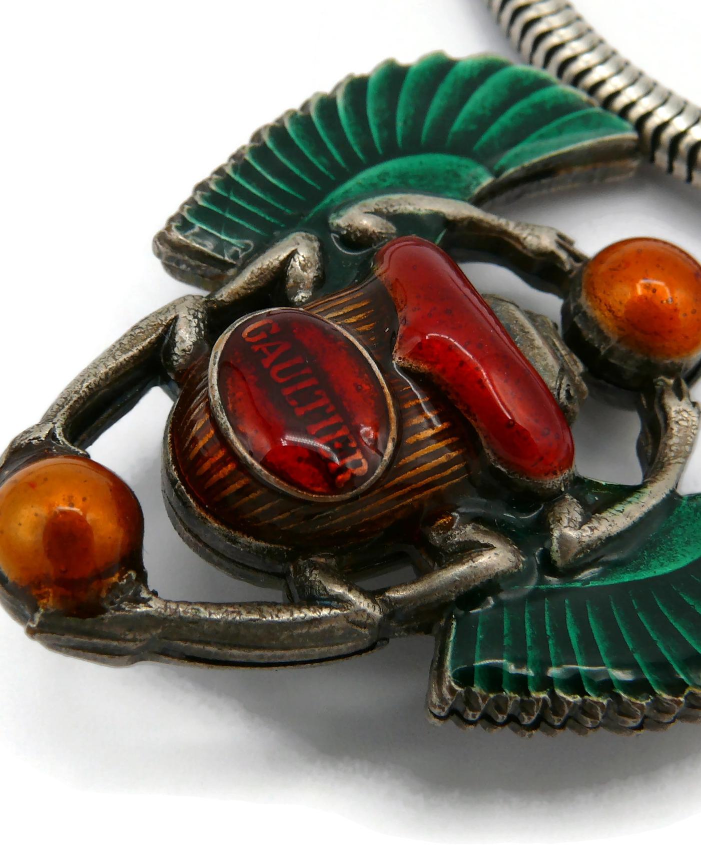 JEAN PAUL GAULTIER Vintage Enameled Egyptian Scarab Pendant Necklace 4