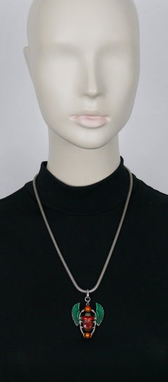 JEAN PAUL GAULTIER Vintage Enameled Egyptian Scarab Pendant Necklace