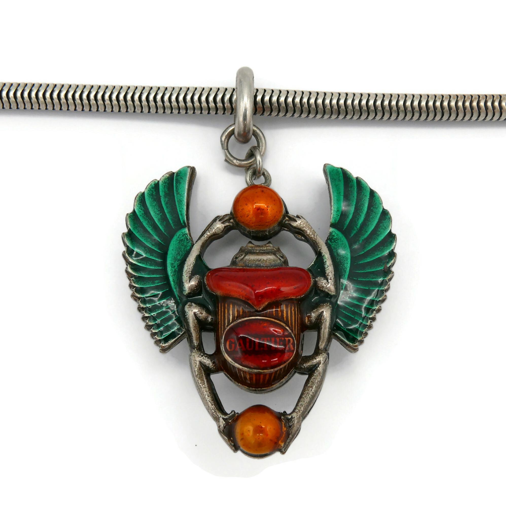 Women's JEAN PAUL GAULTIER Vintage Enameled Egyptian Scarab Pendant Necklace