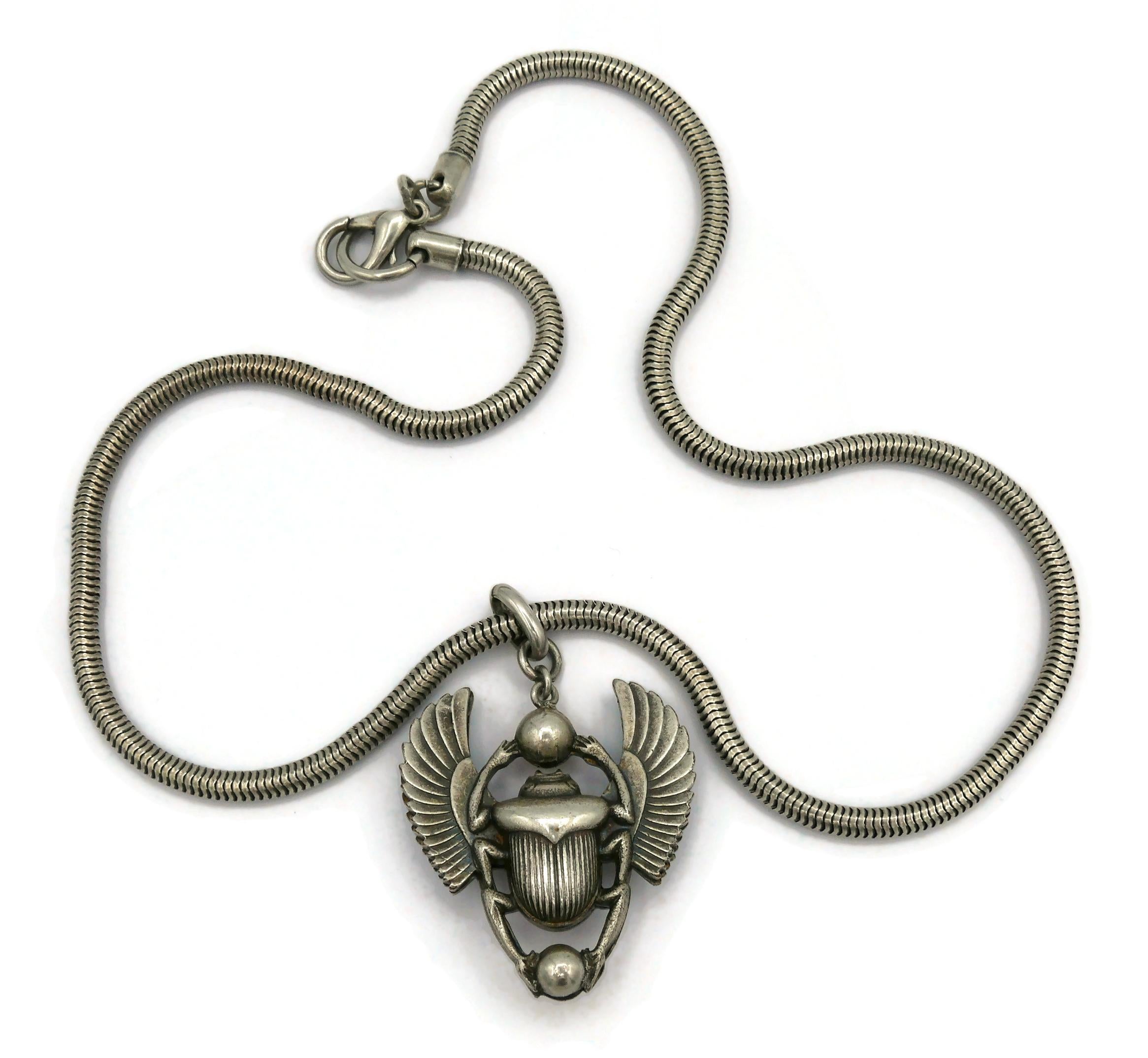 JEAN PAUL GAULTIER Vintage Enameled Egyptian Scarab Pendant Necklace 3