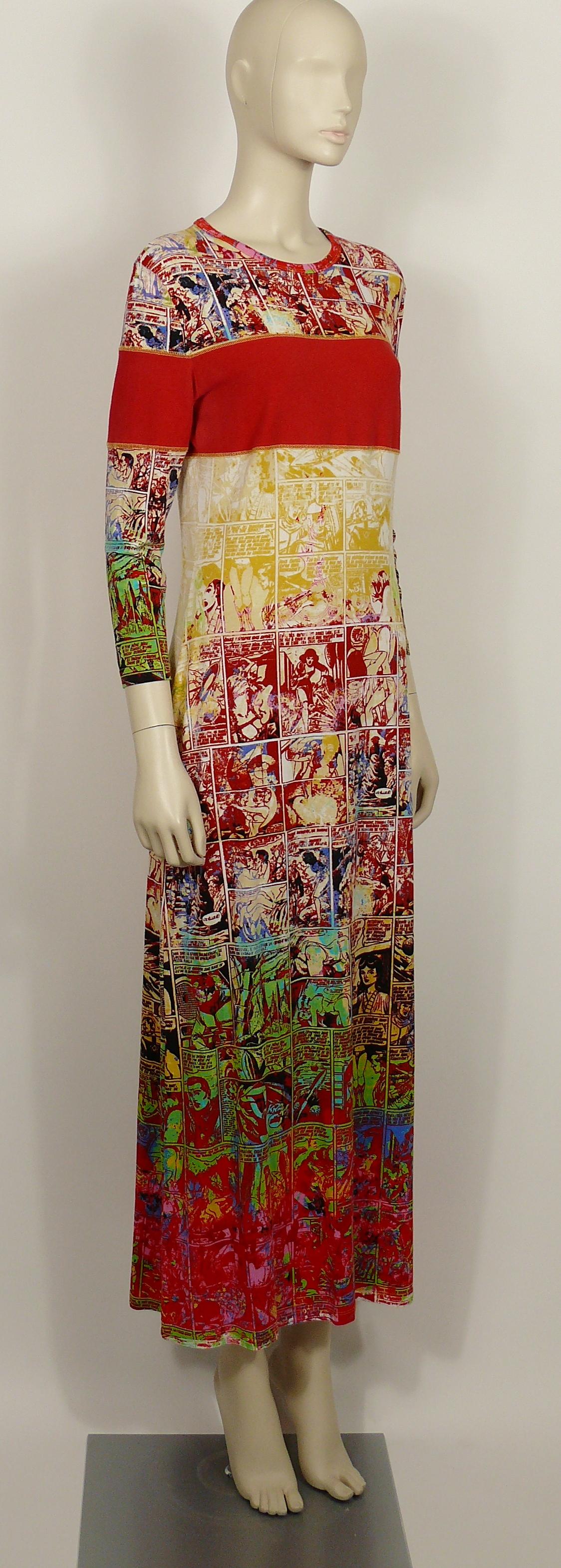 JEAN PAUL GAULTIER vintage multicolored erotic comic cartoon print maxi dress featuring a red fabric panel across the chest.

Slips on.

Label reads JPG JEAN'S.
Made in Italy.
Collection N°0005.

Size tag reads : L.
Please refer to