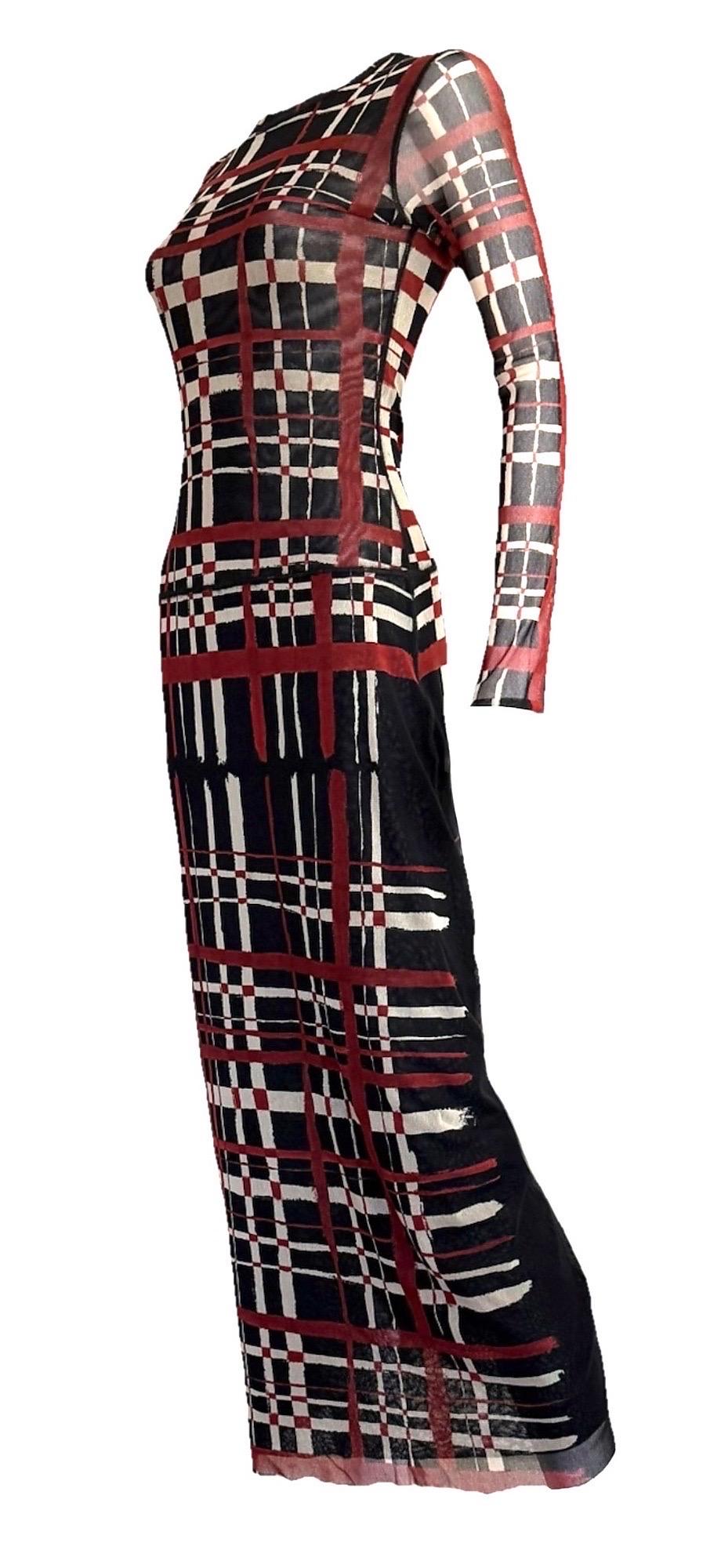 JEAN PAUL GAULTIER Vintage F/W 2001 Kariertes doppellagiges Netzkleid - Laufstegmotiv (Schwarz) im Angebot