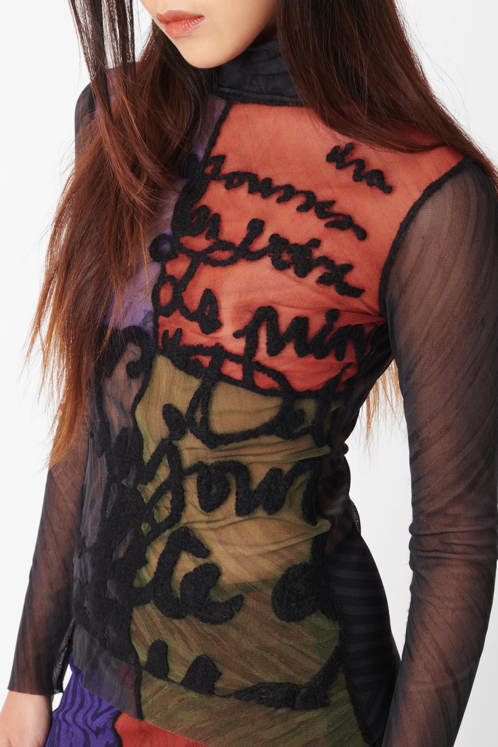 Jean Paul Gaultier Conjunto de malla con estampado vintage F/W 2001 Negro en venta