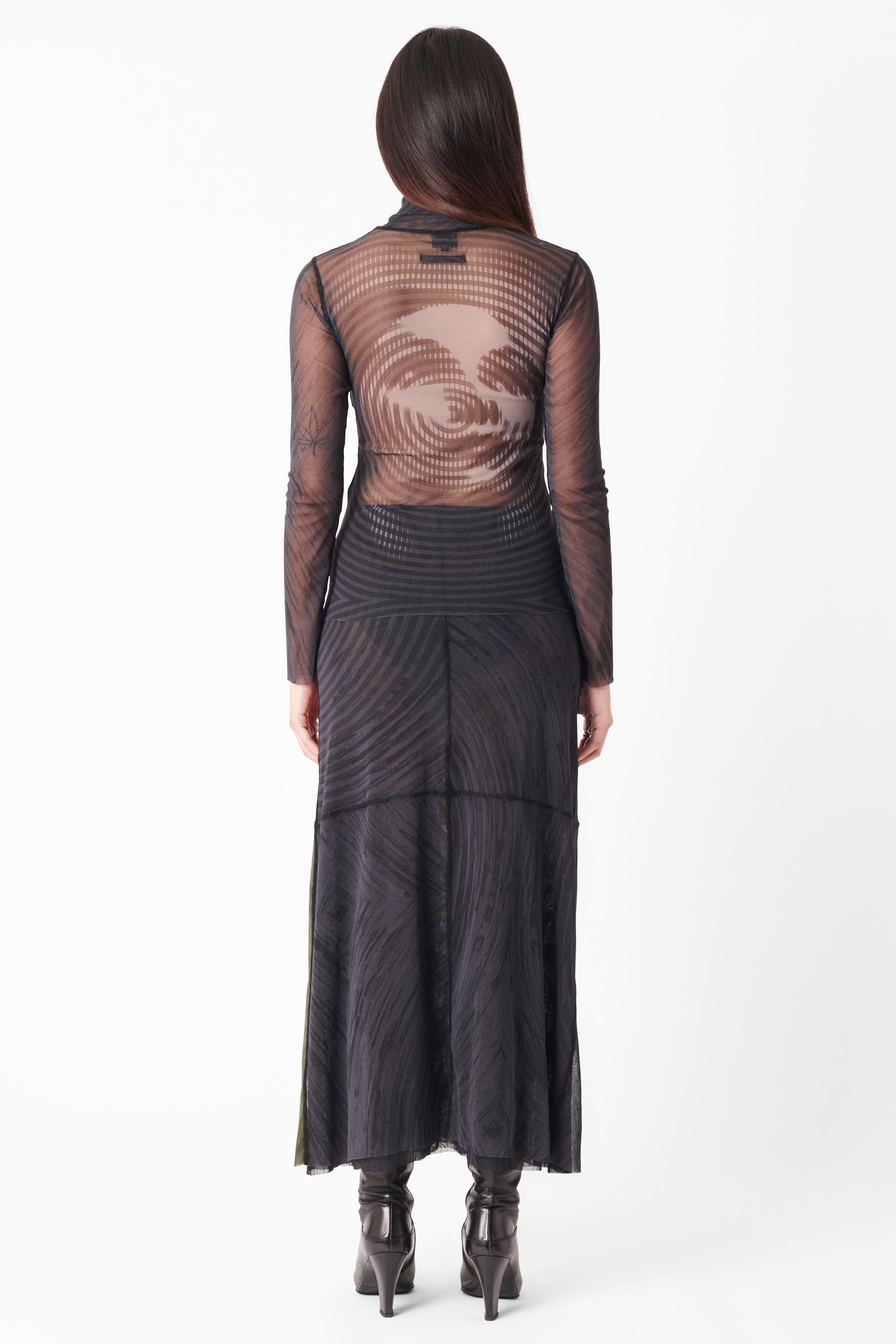 Jean Paul Gaultier Conjunto de malla con estampado vintage F/W 2001 en venta 1