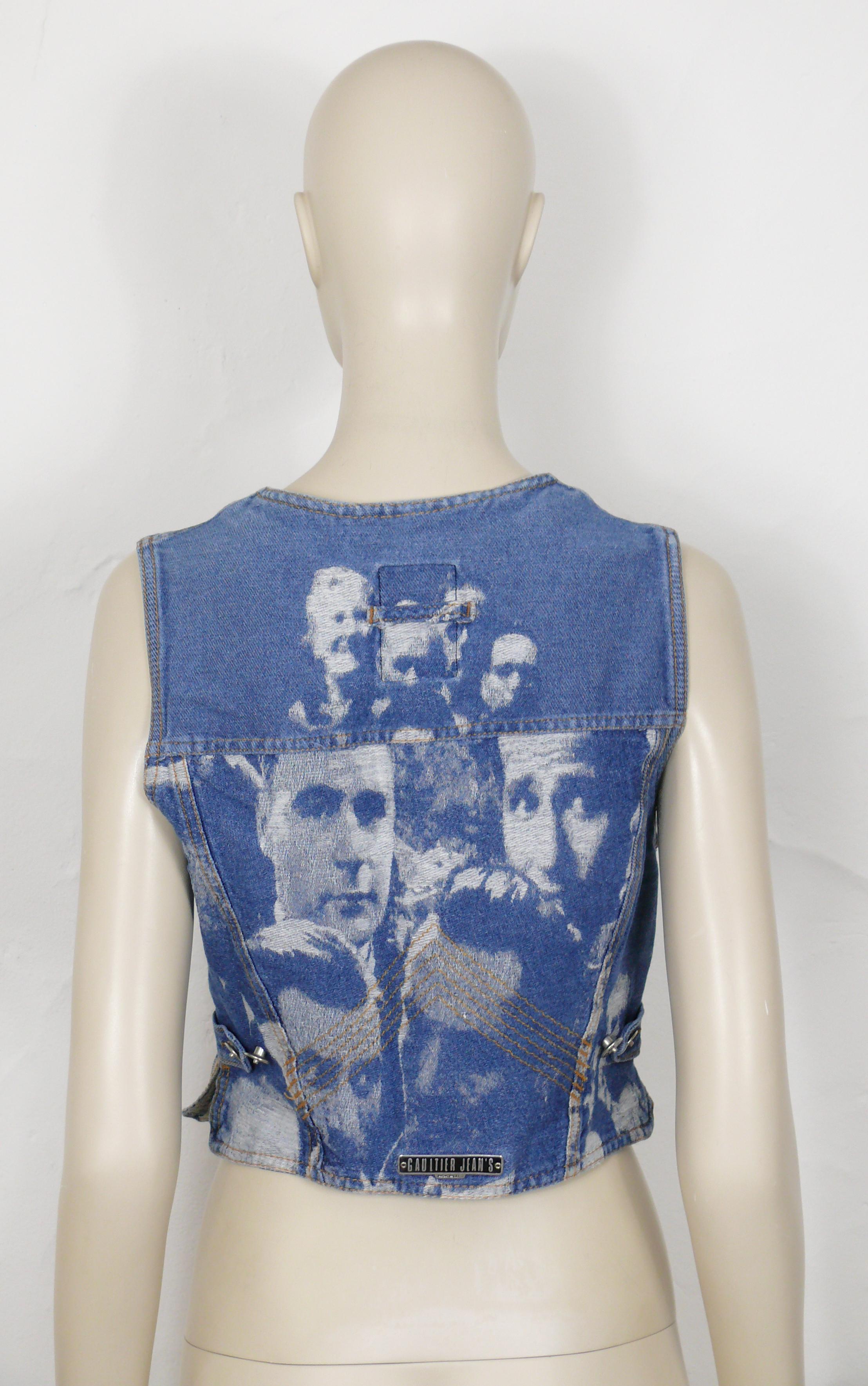 JEAN PAUL GAULTIER Vintage Face Jacquard Denim Vest Size S For Sale 3