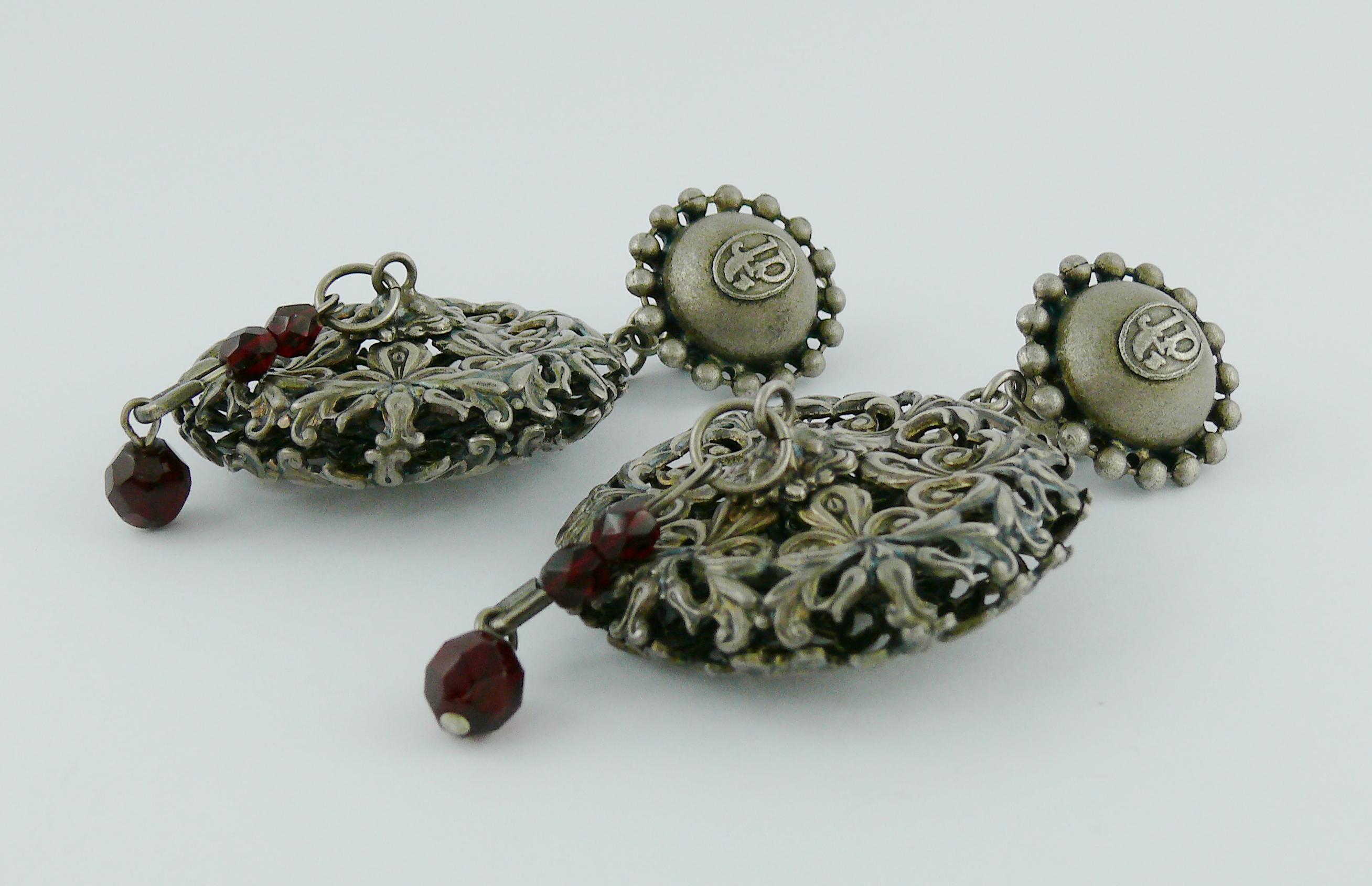 Jean Paul Gaultier Vintage Filigree Safety Pin Dangling Earrings In Good Condition In Nice, FR