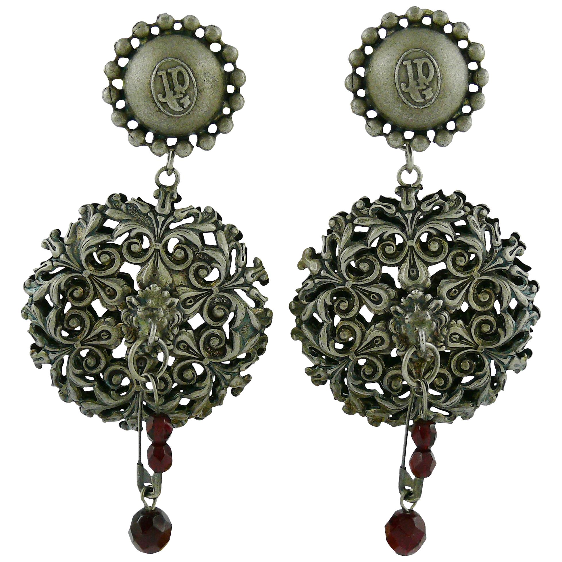 Jean Paul Gaultier Vintage Filigree Safety Pin Dangling Earrings