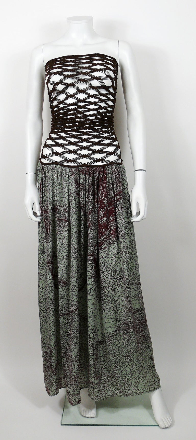 Black Jean Paul Gaultier Vintage Fishnet Optic Illusion Geometric Maxi Dress For Sale